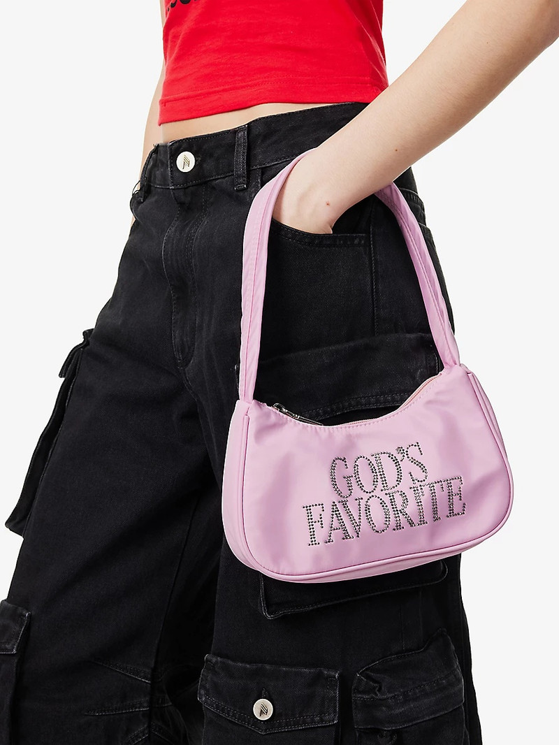 Praying Rhinestone Woven Shoulder Bag outlook