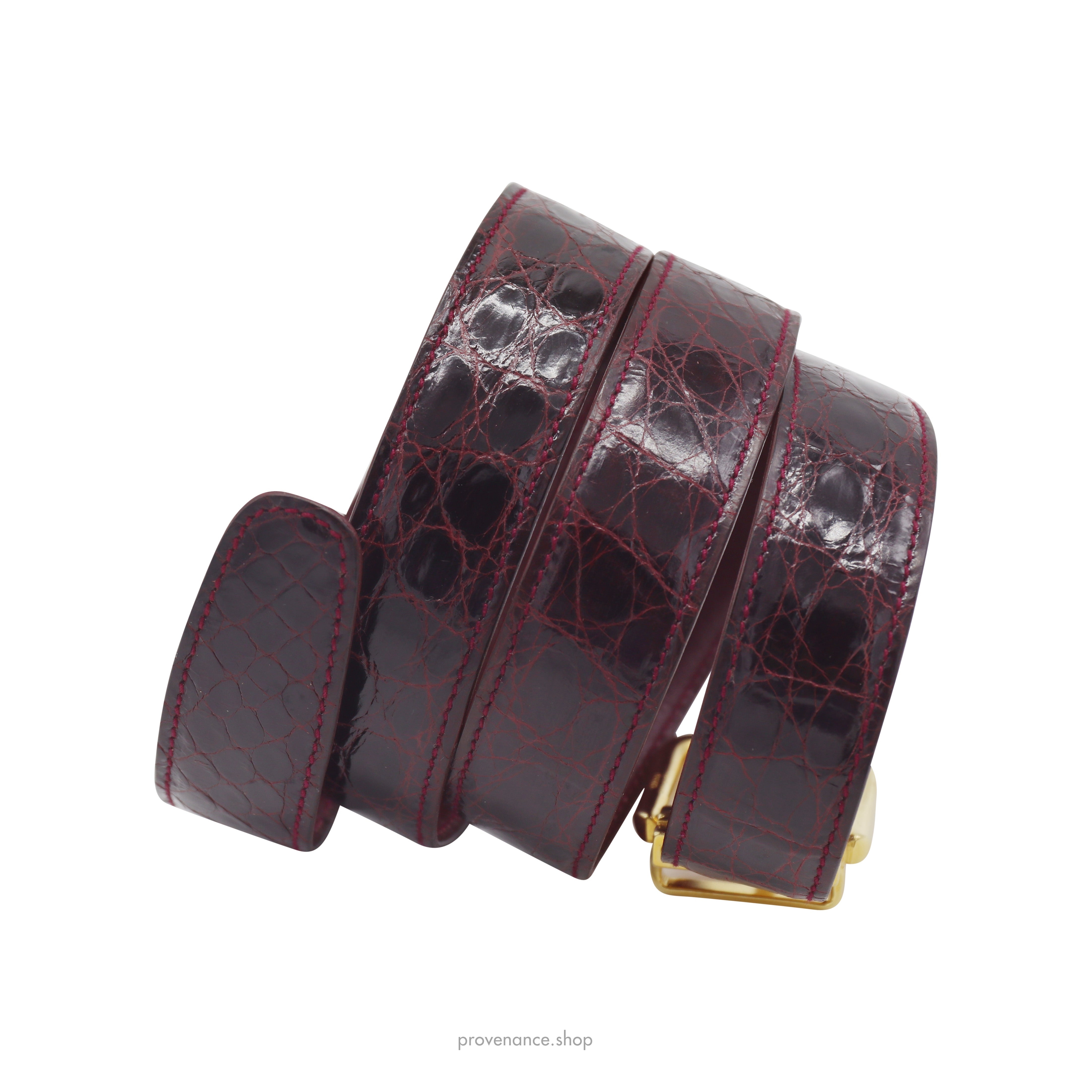 Gucci Tang Belt - Burgundy Crocodile Leather - 5