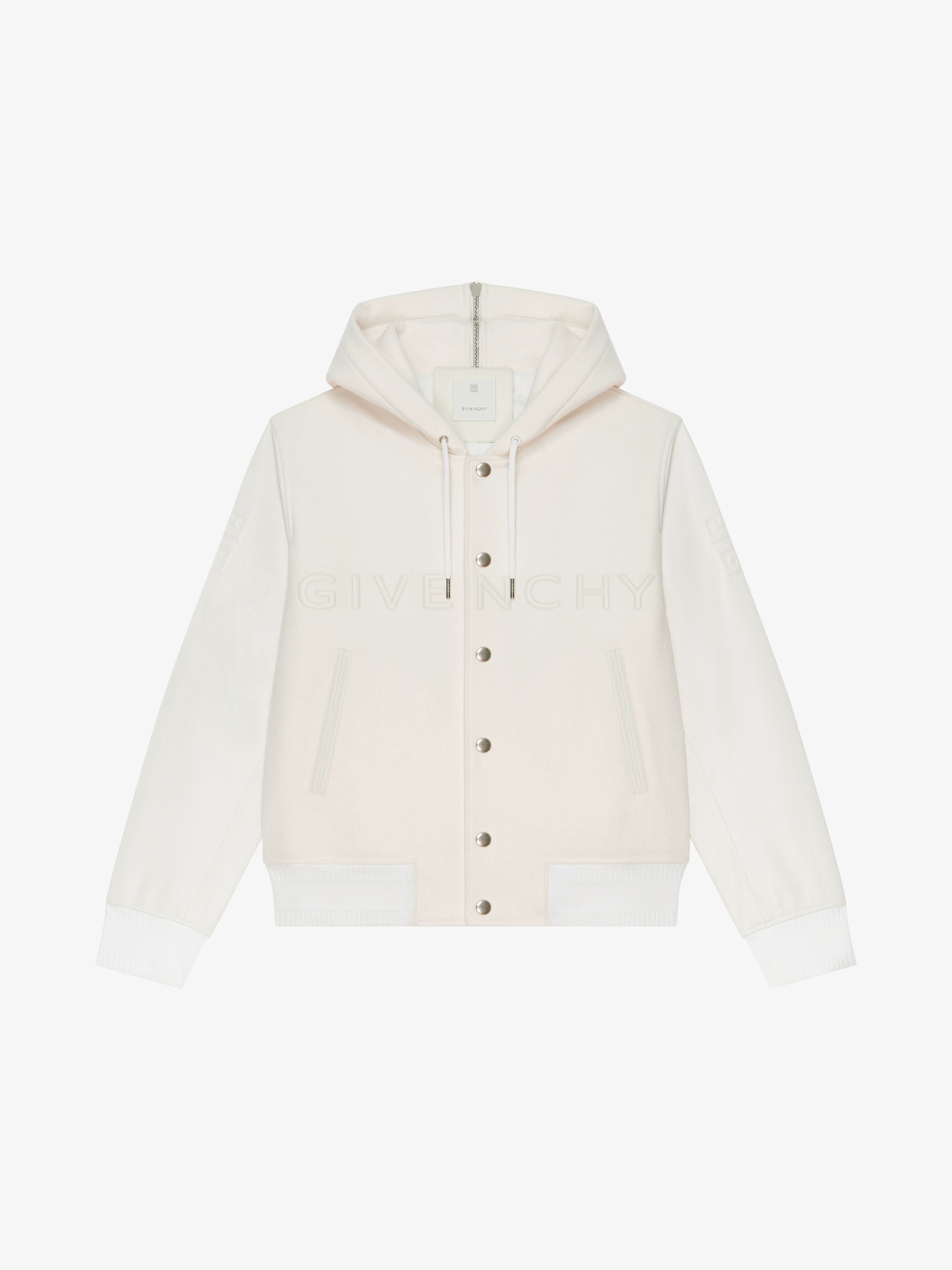 GIVENCHY HOODED VARSITY JACKET IN WOOL AND LEATHER - 1