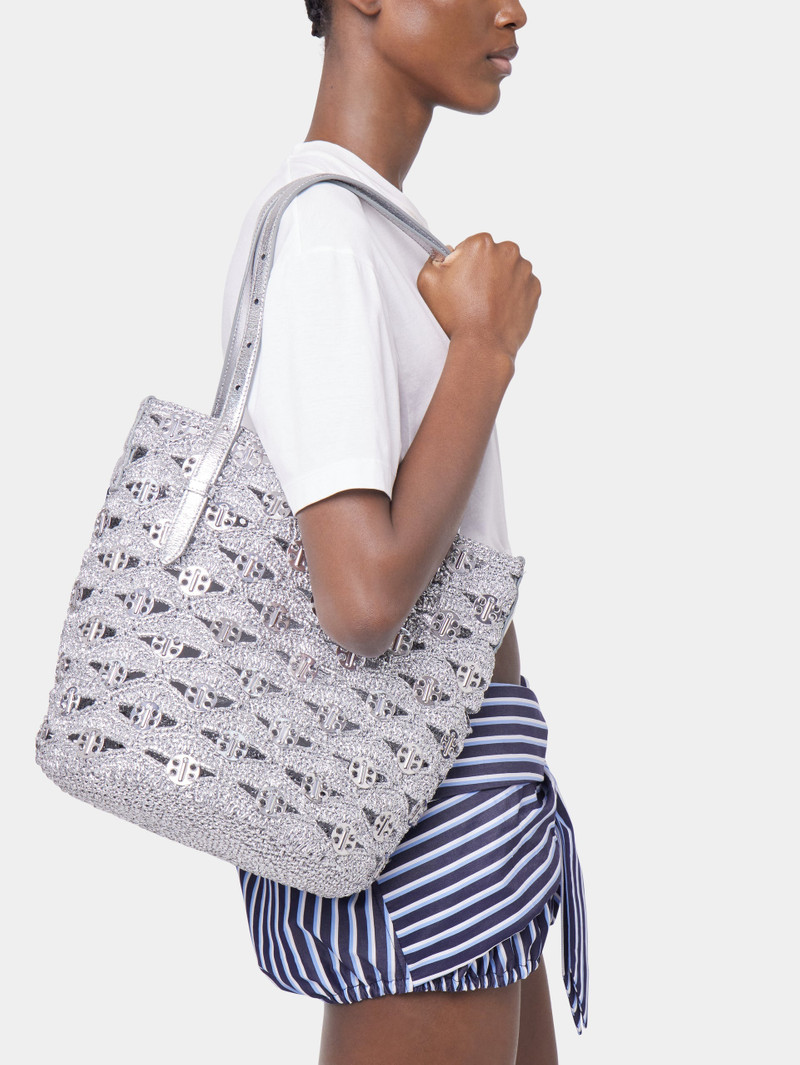 SILVER TOTE BAG IN LUREX RAFFIA - 1