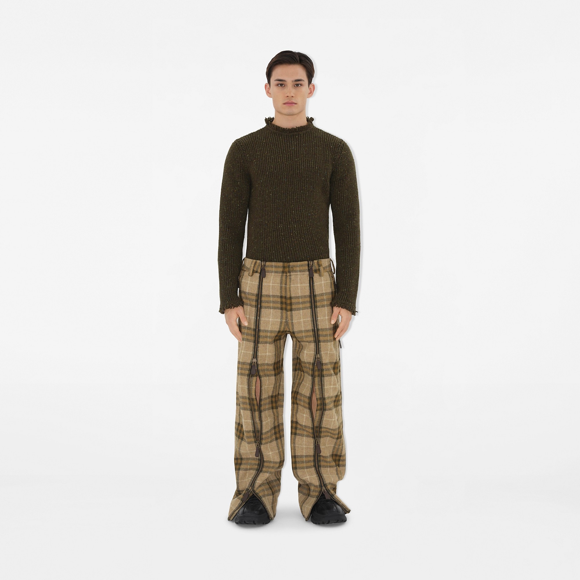 Check Wool Zip Trousers - 2