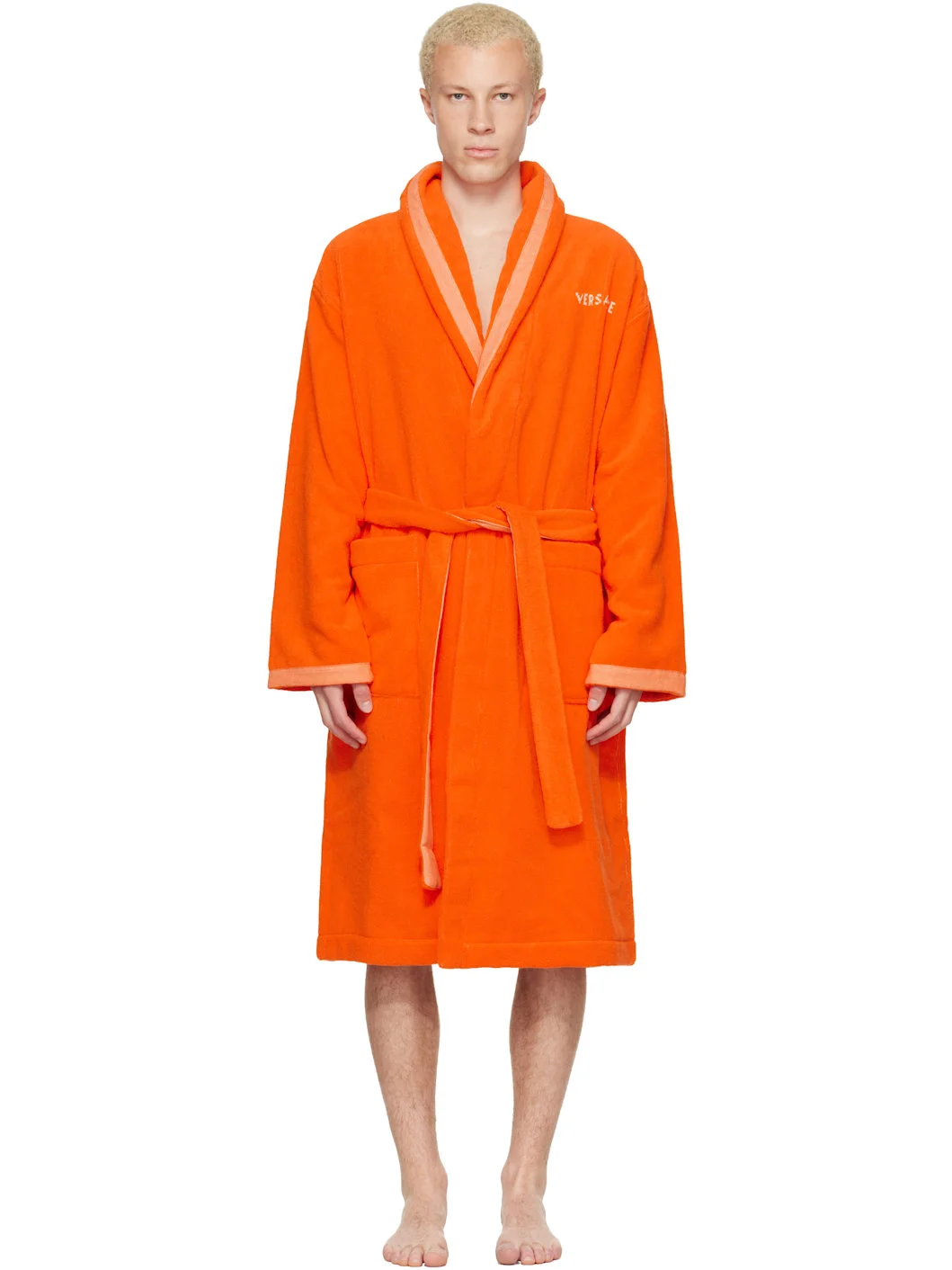 Orange Cotton-Terry Jacquard Bathrobe - 1