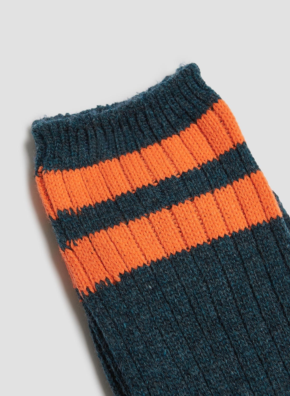 Anonymous Ism Wool Cashmere Neon Stripes Crew Sock in Ink Blue - 2