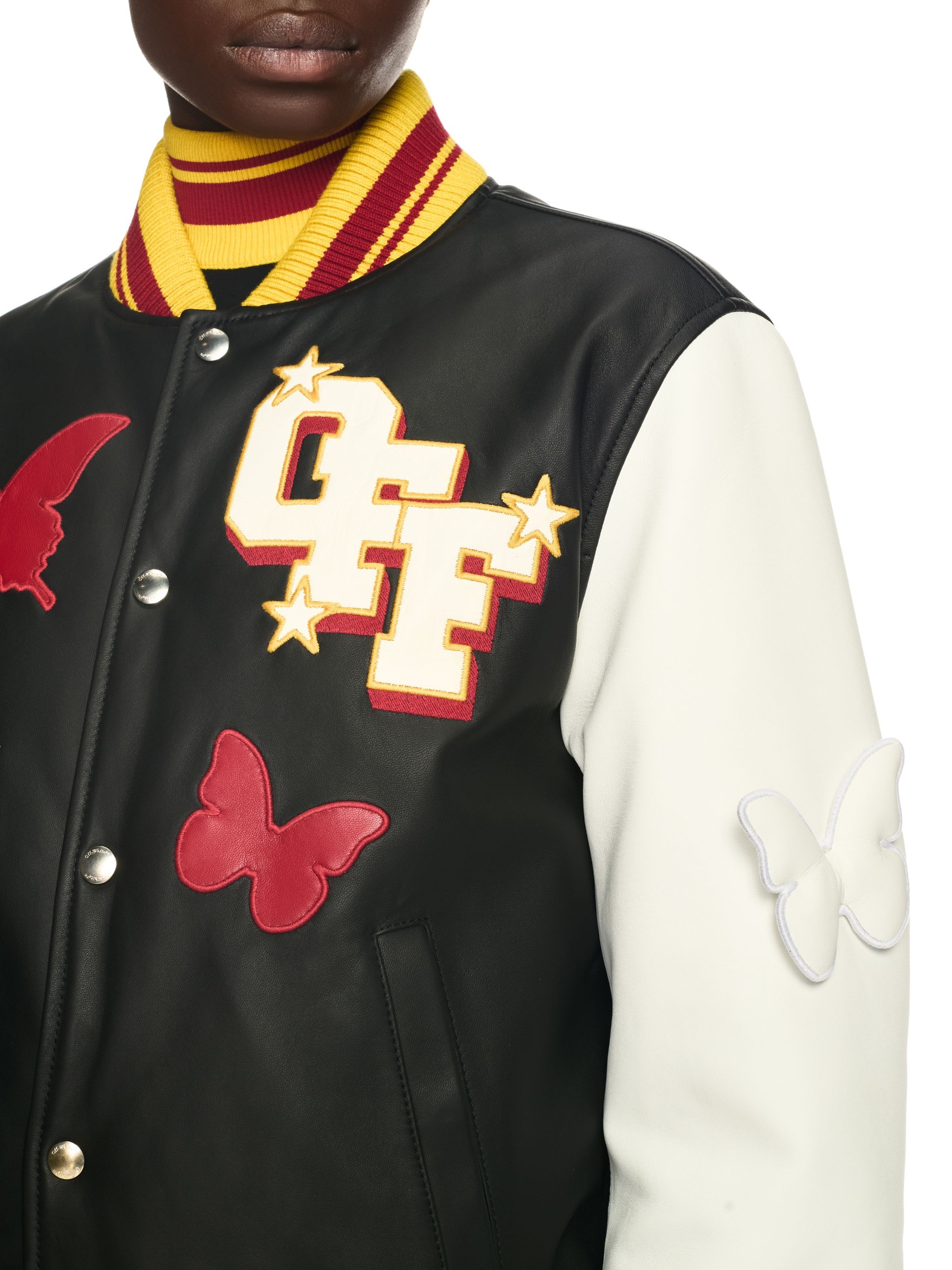 Black Butterfly Leather Varsity - 5