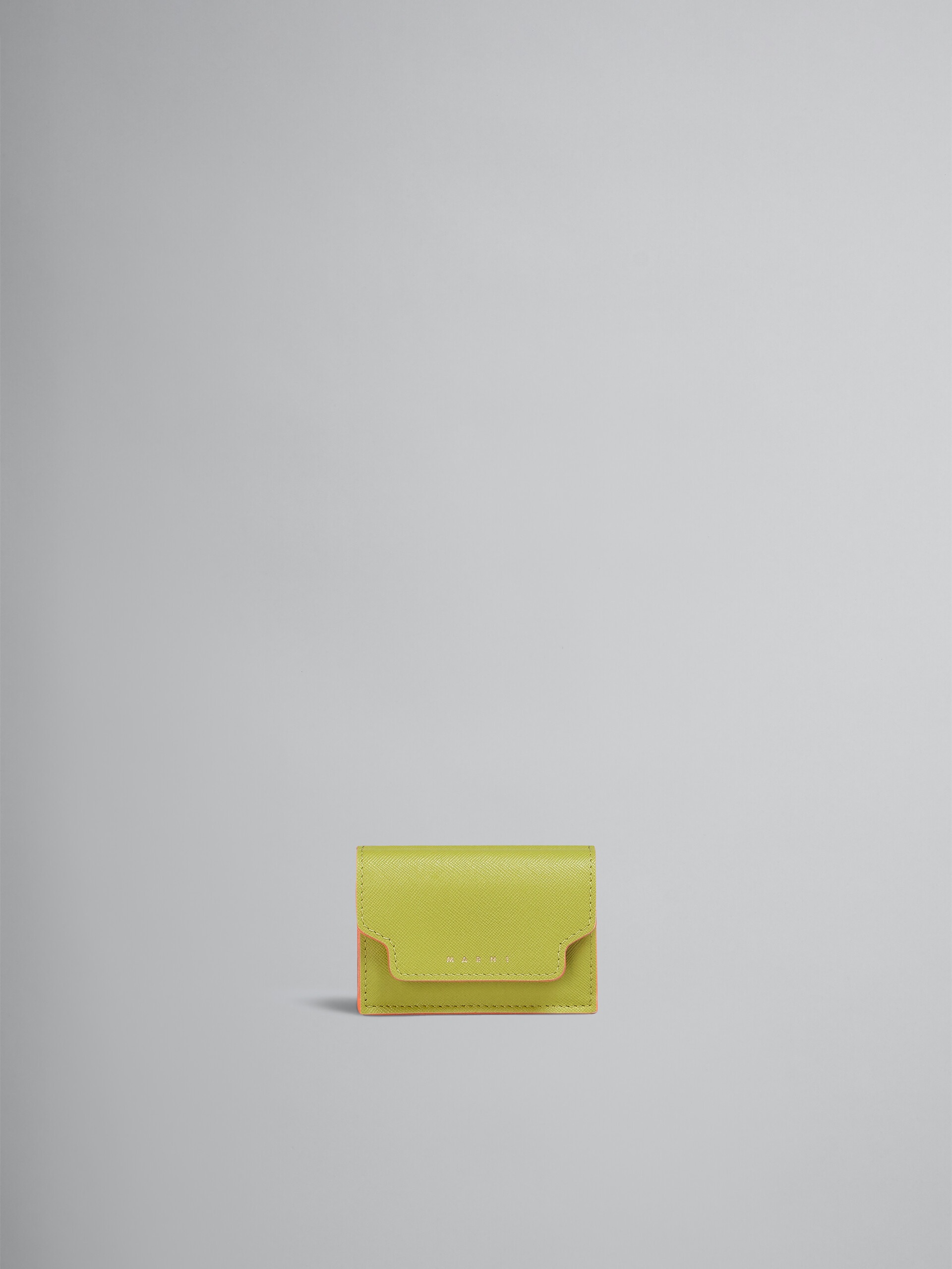 GREEN SAFFIANO LEATHER TRI-FOLD WALLET - 1