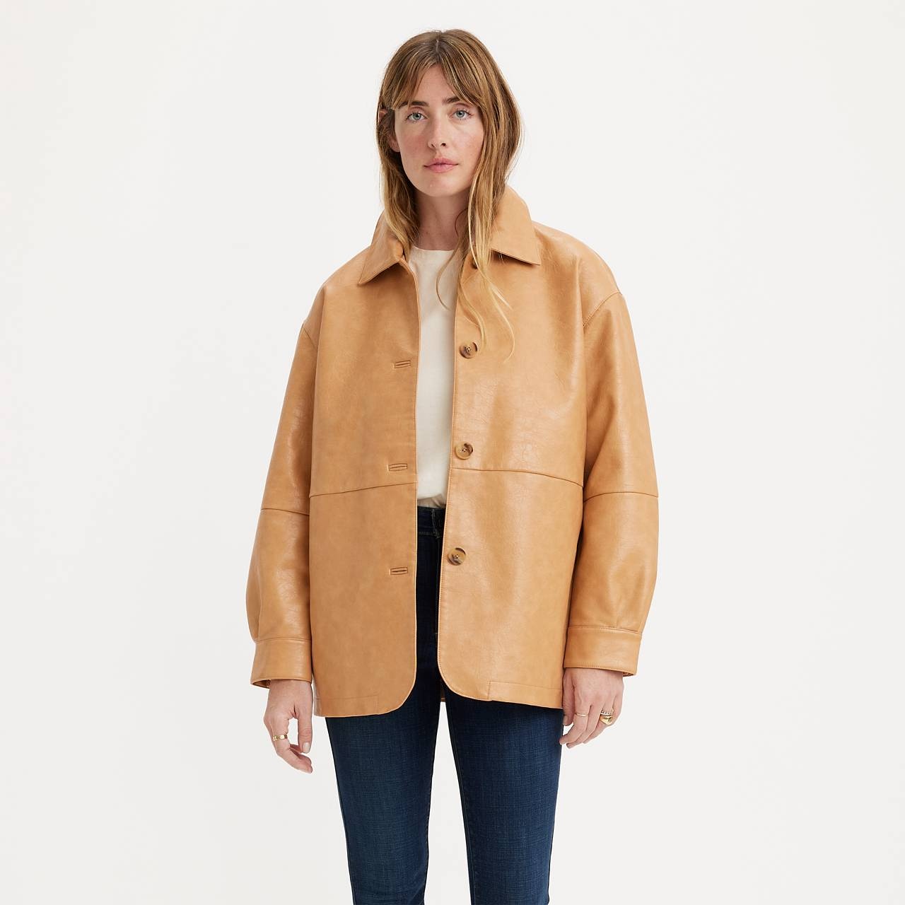 FAUX LEATHER VINTAGE BLAZER JACKET - 1