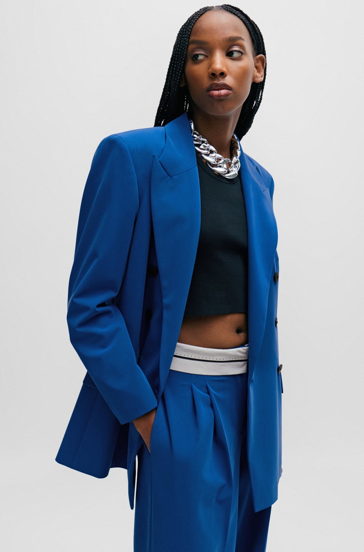 RELAXED-FIT DOUBLE-BREASTED JACKET IN STRETCH FABRIC - 6