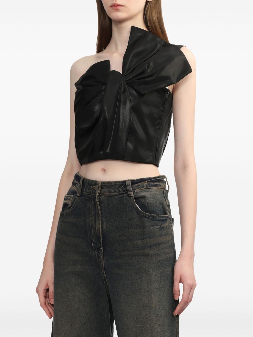 one-shoulder crop top - 3