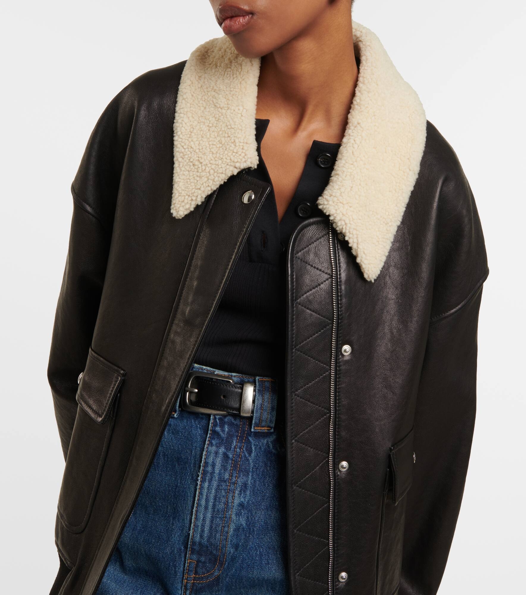 Shellar shearling-trimmed leather jacket - 4
