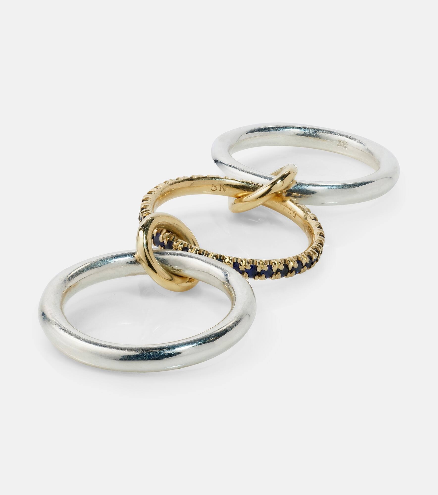 Libra sterling silver and 18kt gold linked rings with sapphires - 6