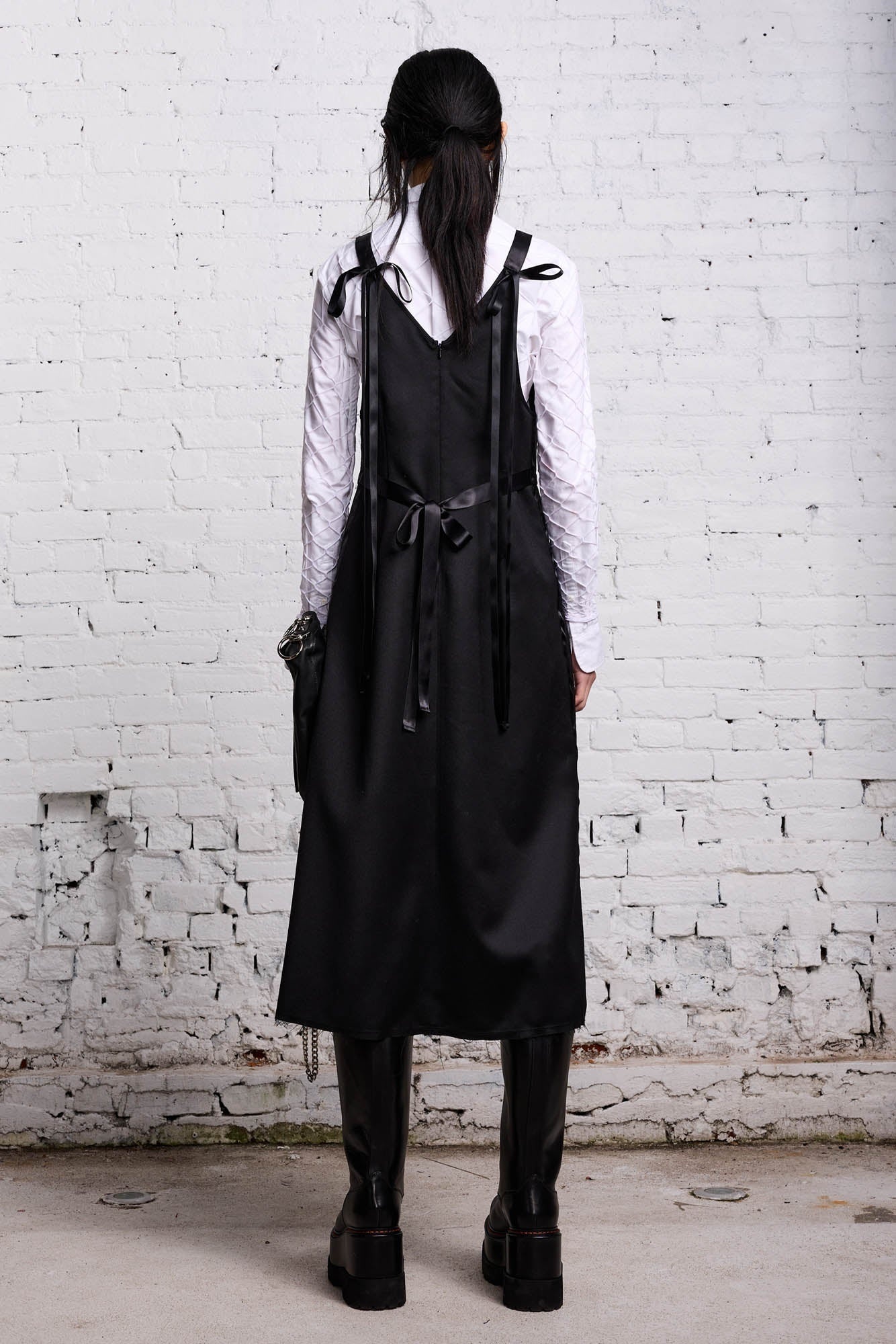 TAPE TIE GRUNGE SLIP - BLACK AND SATIN - 6