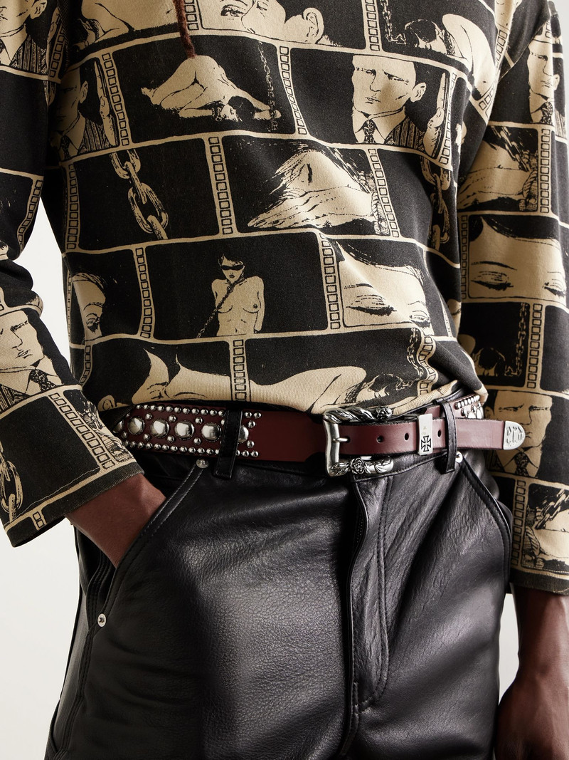 Enfants Riches Déprimés 3.5cm Goodbye Franky Studded Leather Belt Burgundy outlook