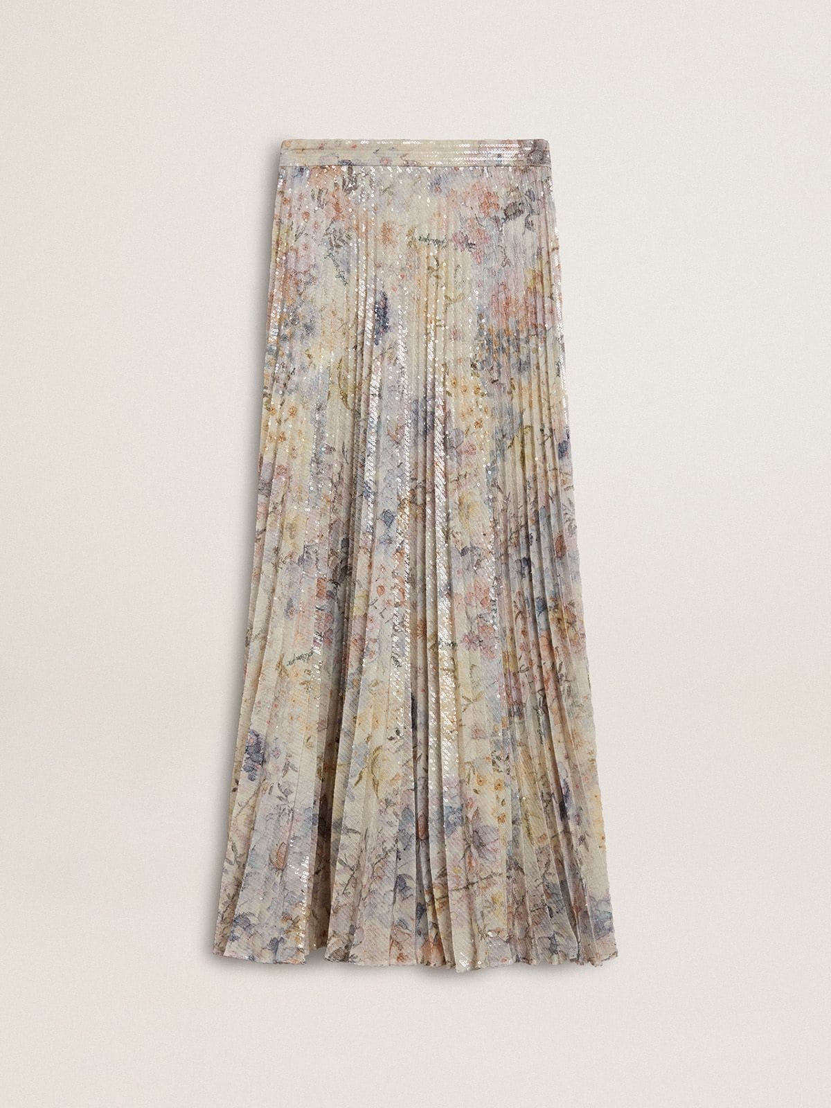 Women's long pleated skirt with multicolor floral sequin print - 6