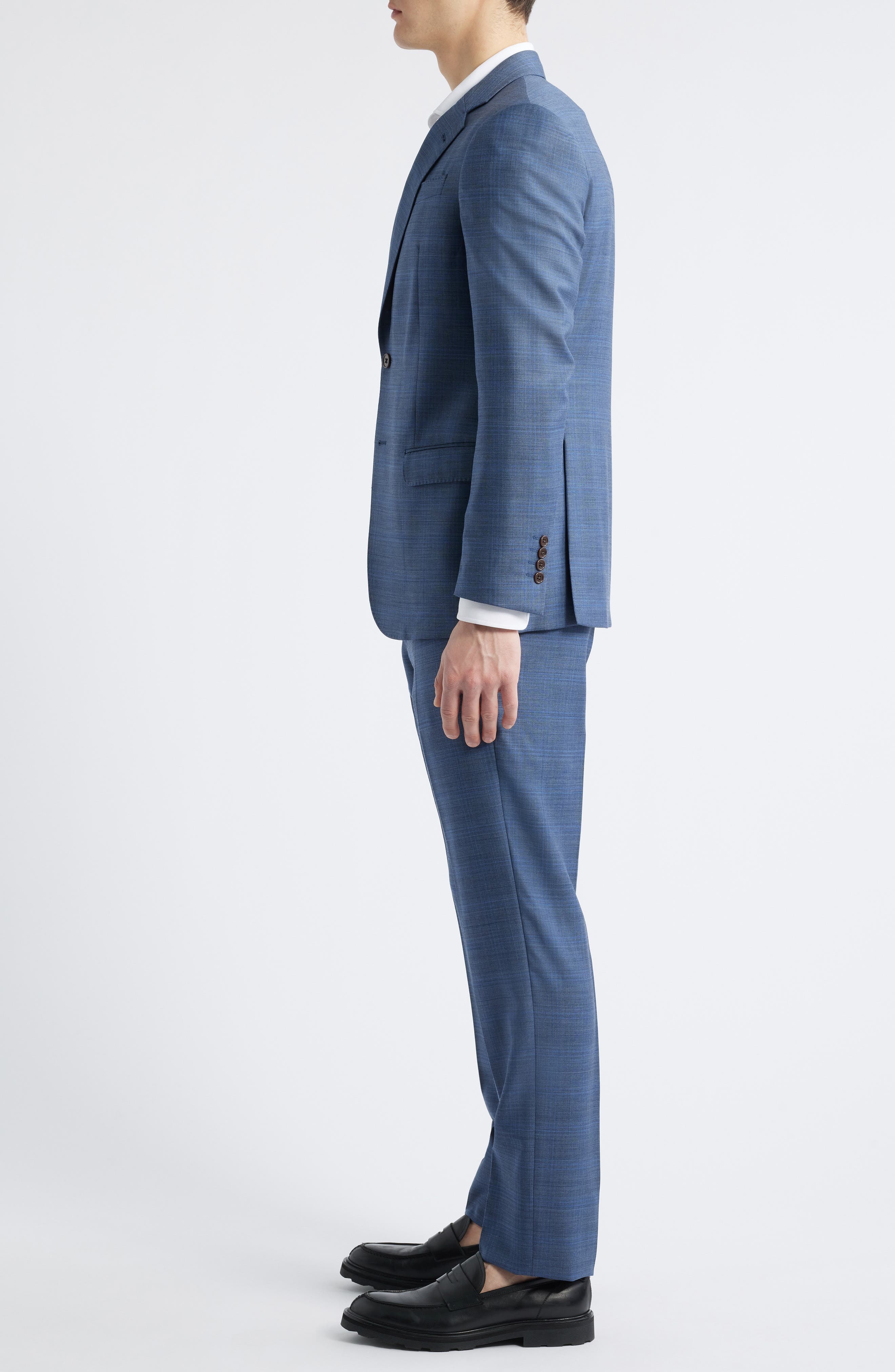 Emporio Armani Blue Check Wool Suit in Solid Medium Blue at Nordstrom - 3