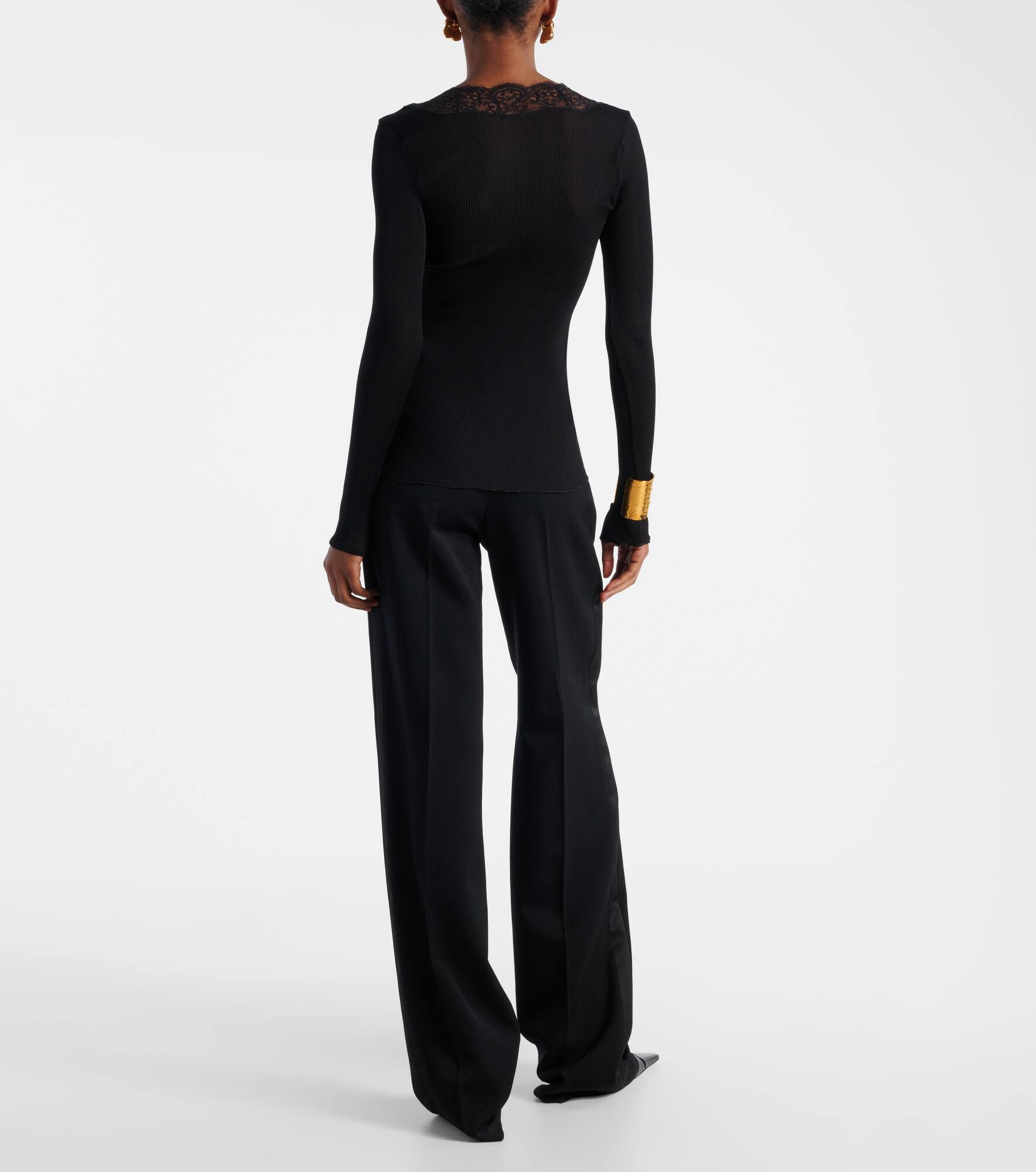 Lace-trimmed semi-sheer silk top - 3