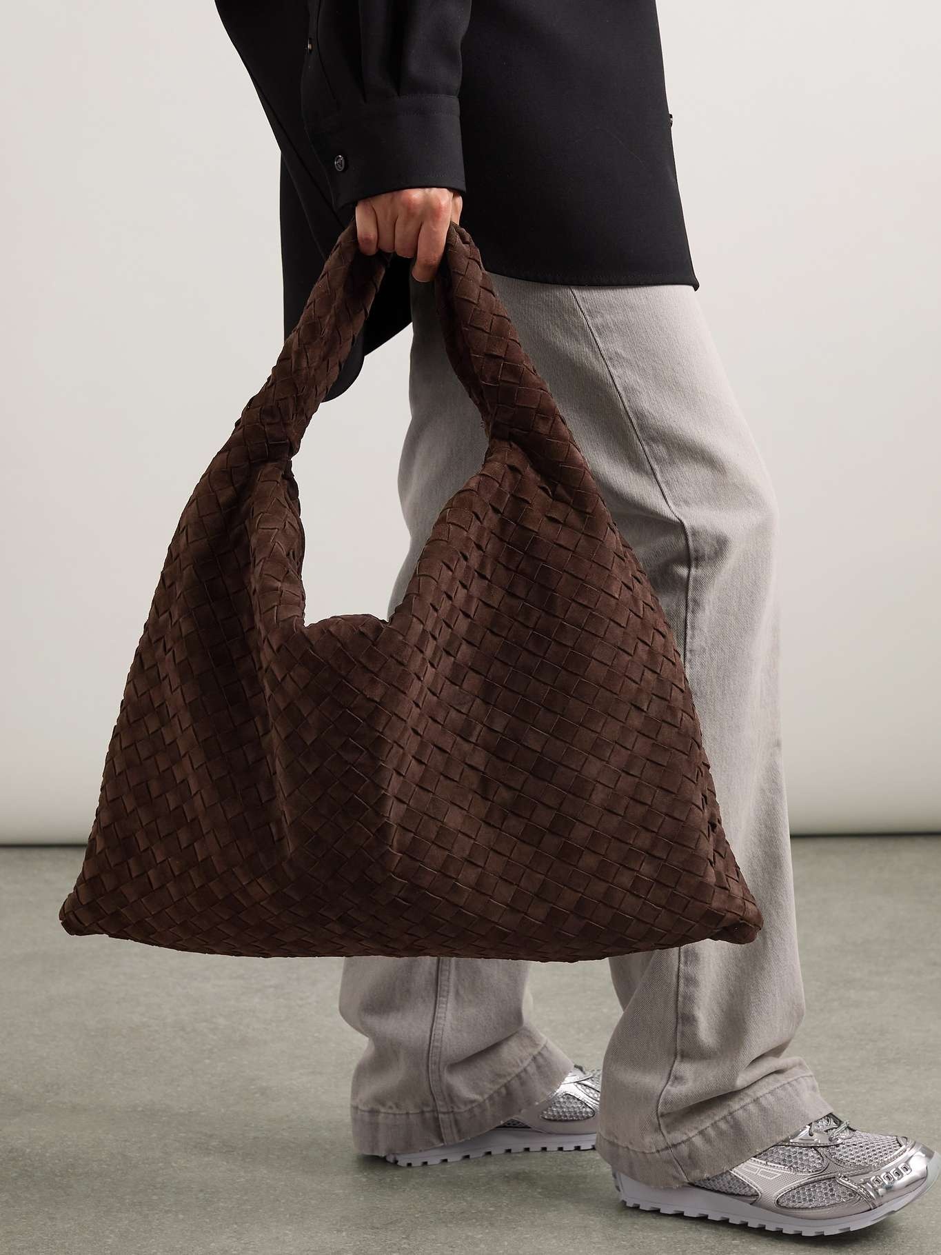 Bottega Veneta Hop large intrecciato suede shoulder bag