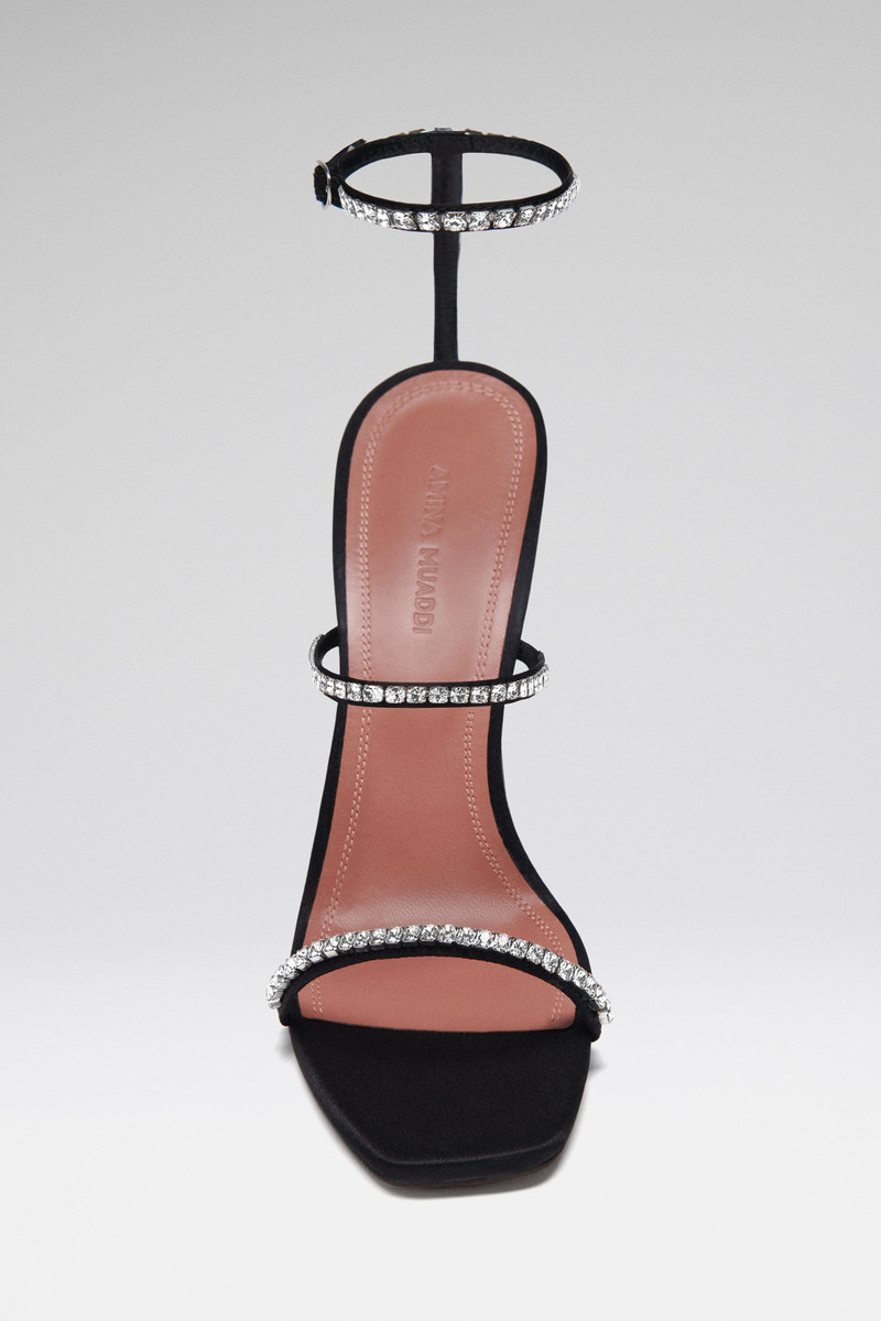 Amina Muaddi GILDA SANDAL BLACK SATIN AND WHITE CRYSTALS outlook