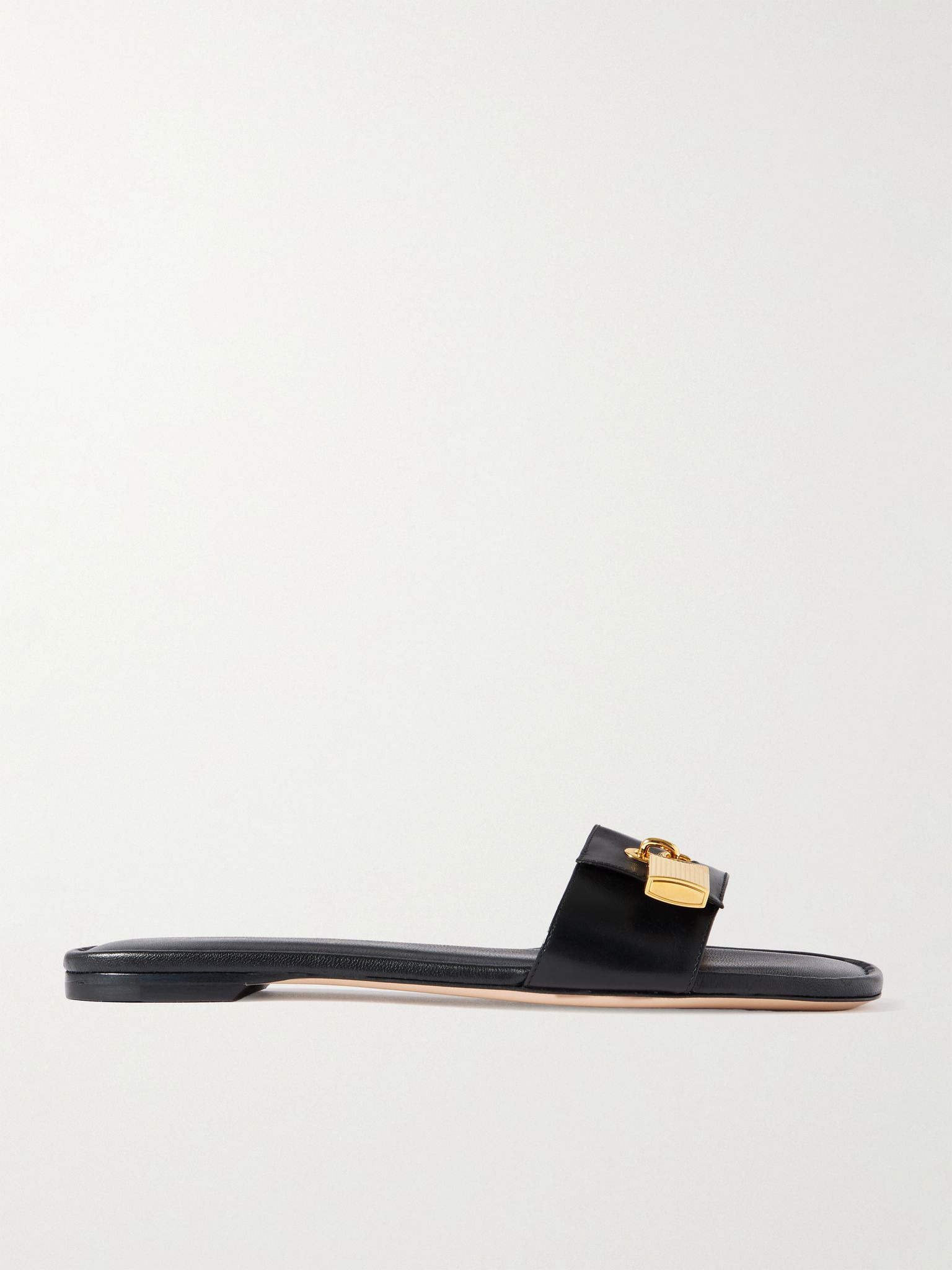 Padlock embellished leather slides Black - 1