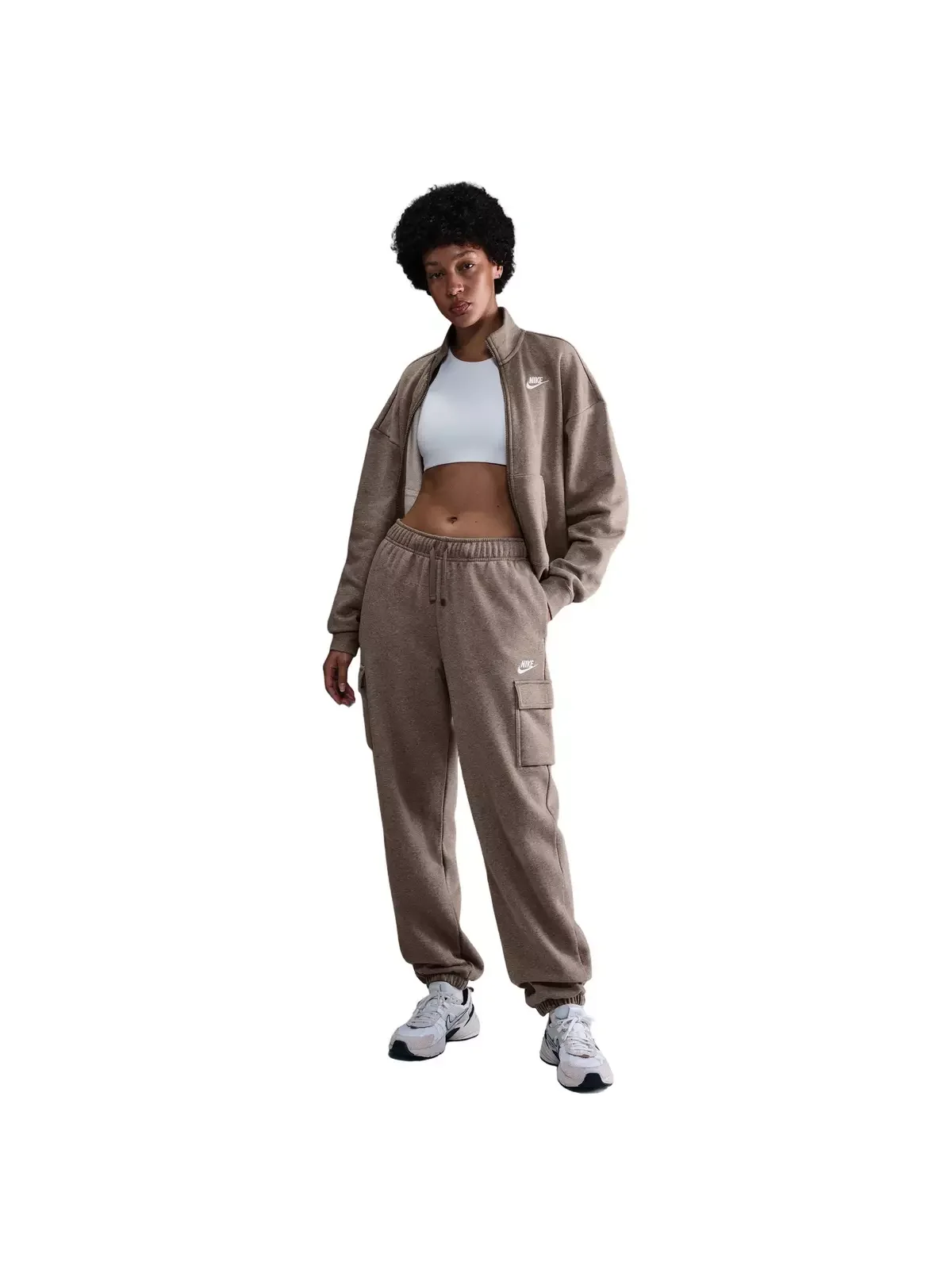 Women's Sportswear Club Fleece Mid-Rise Oversized Cargo Sweatpants - Brown - 1