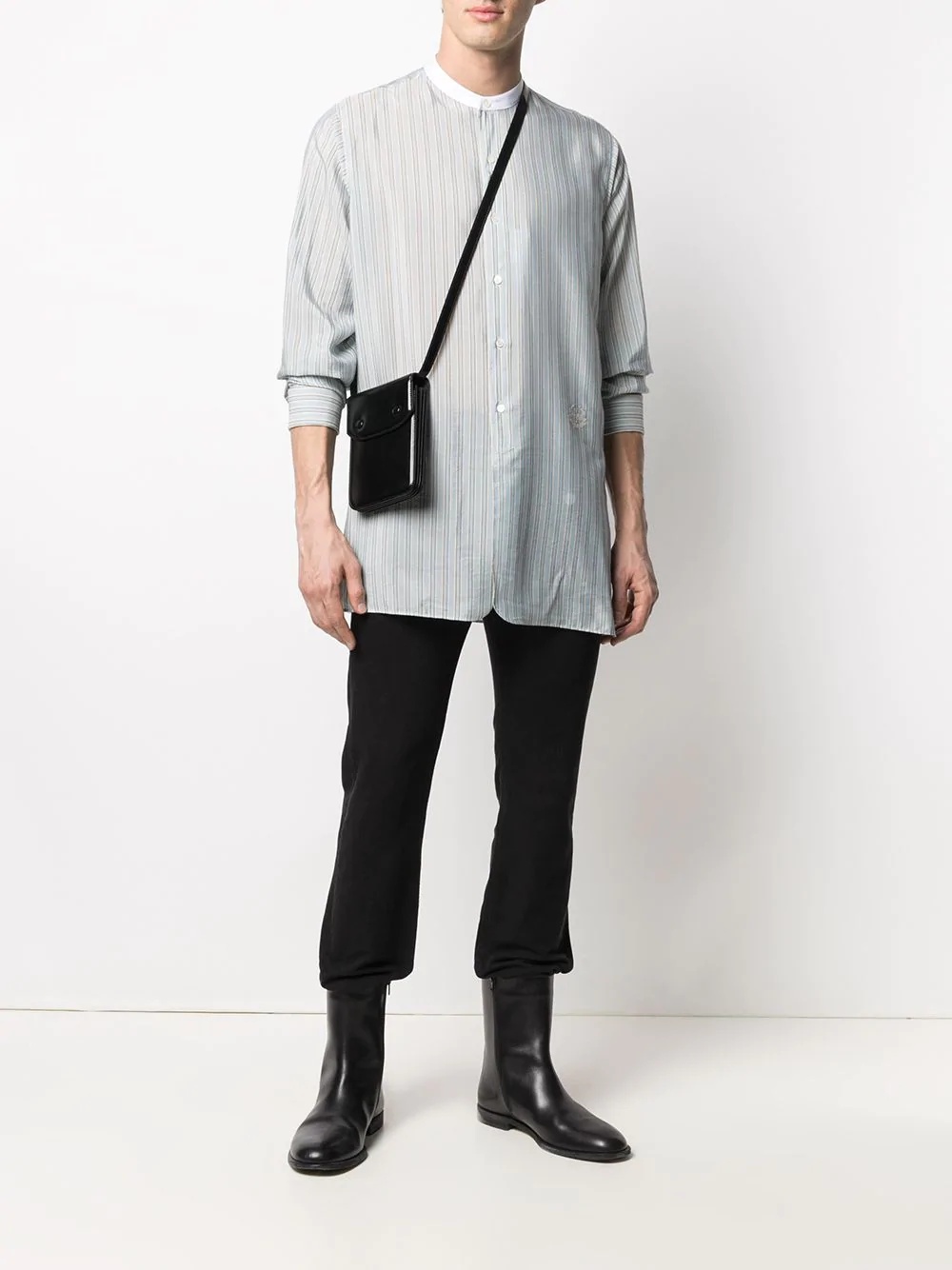 band-collar striped shirt - 2