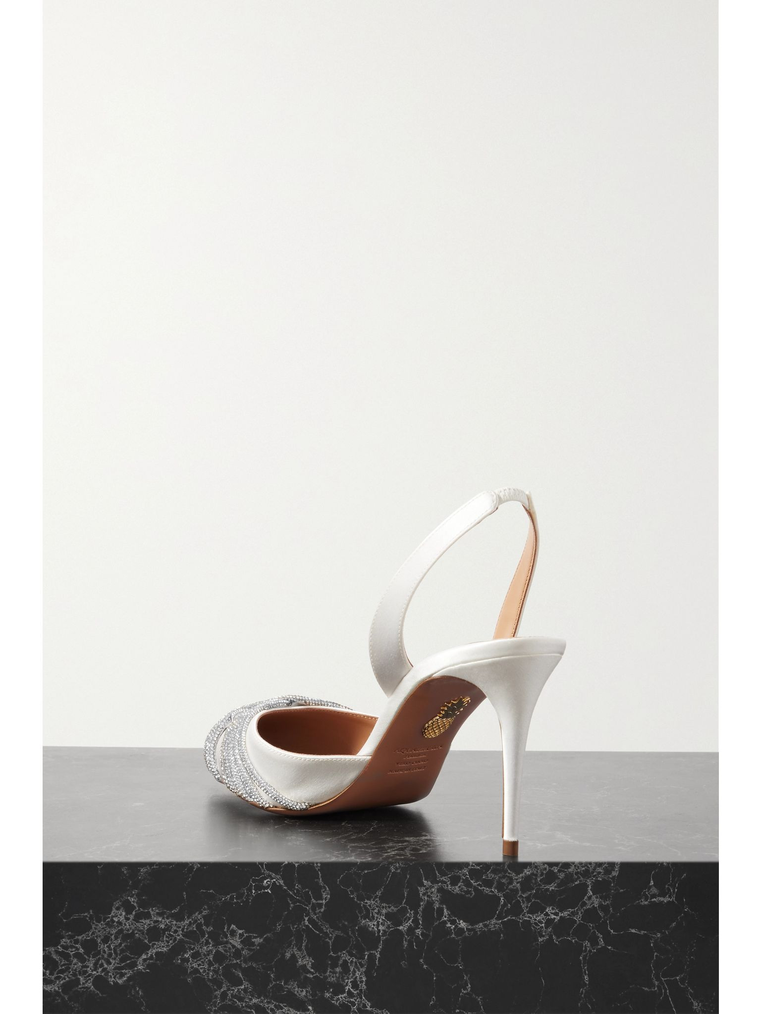 Gatsby 75 crystal-embellished satin slingback pumps White - 3