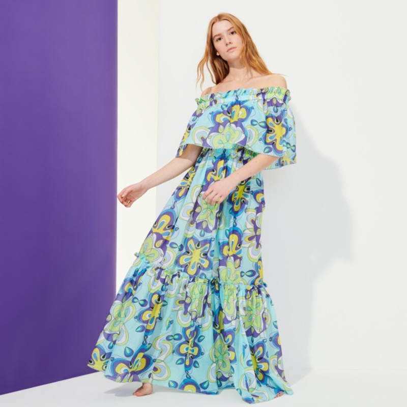 Women Cotton Off the Shoulder Long Dress Kaleidoscope 3