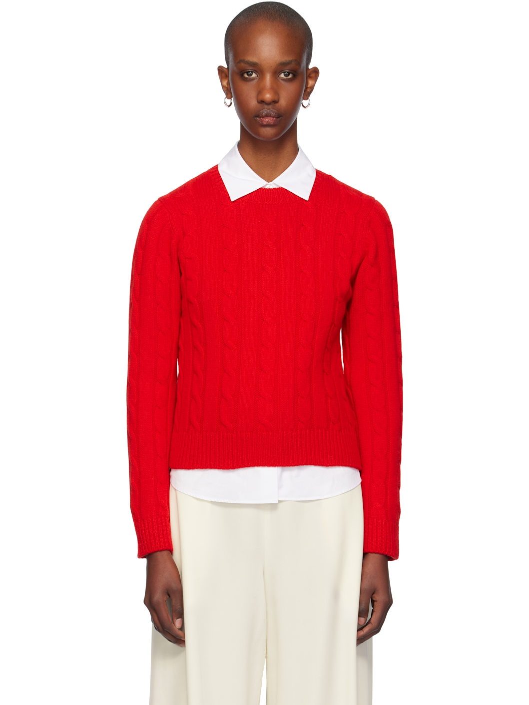 Red Carrow Cable Crewneck Sweater - 1