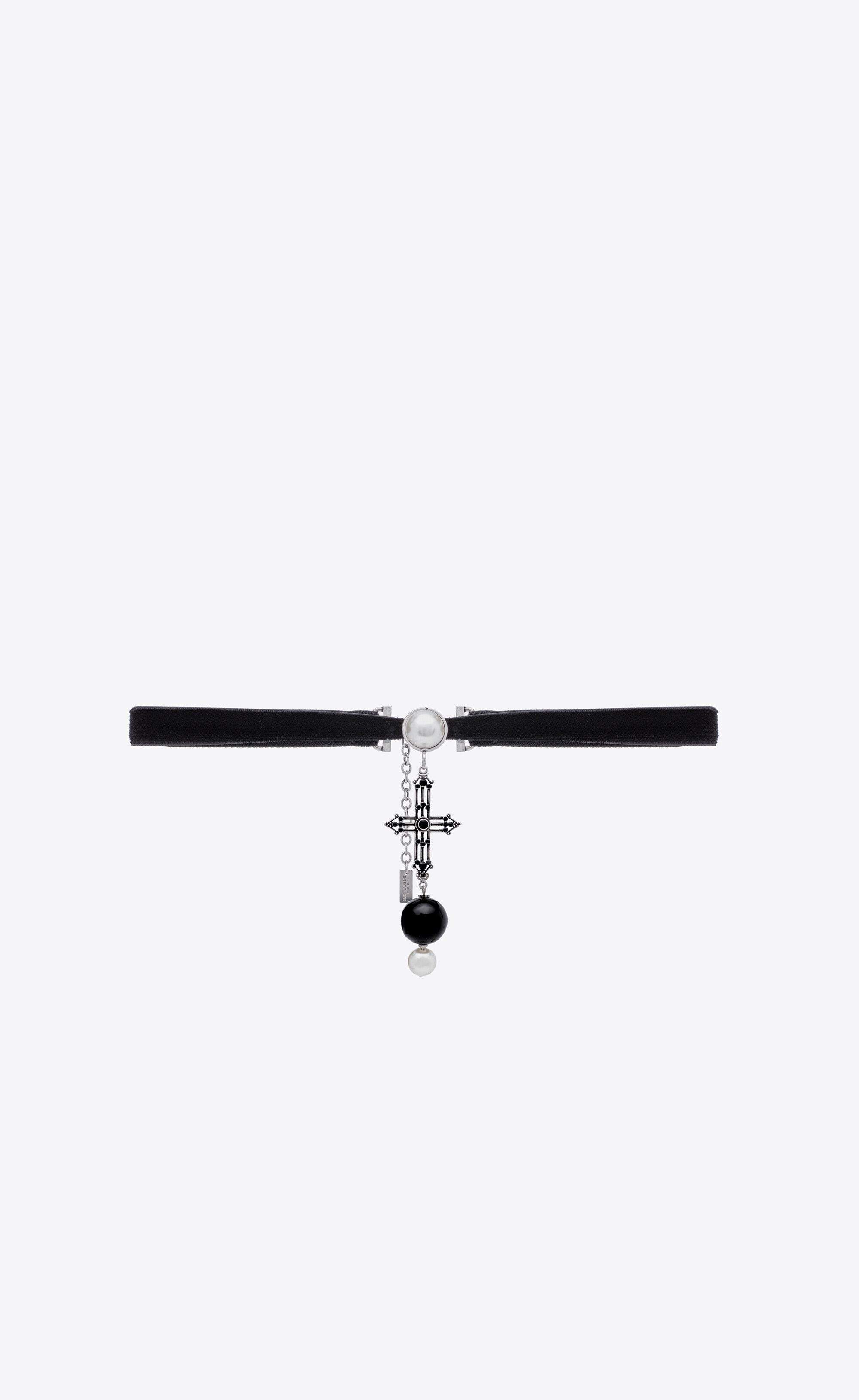 romantic cross choker in metal, onyx and velvet - 1