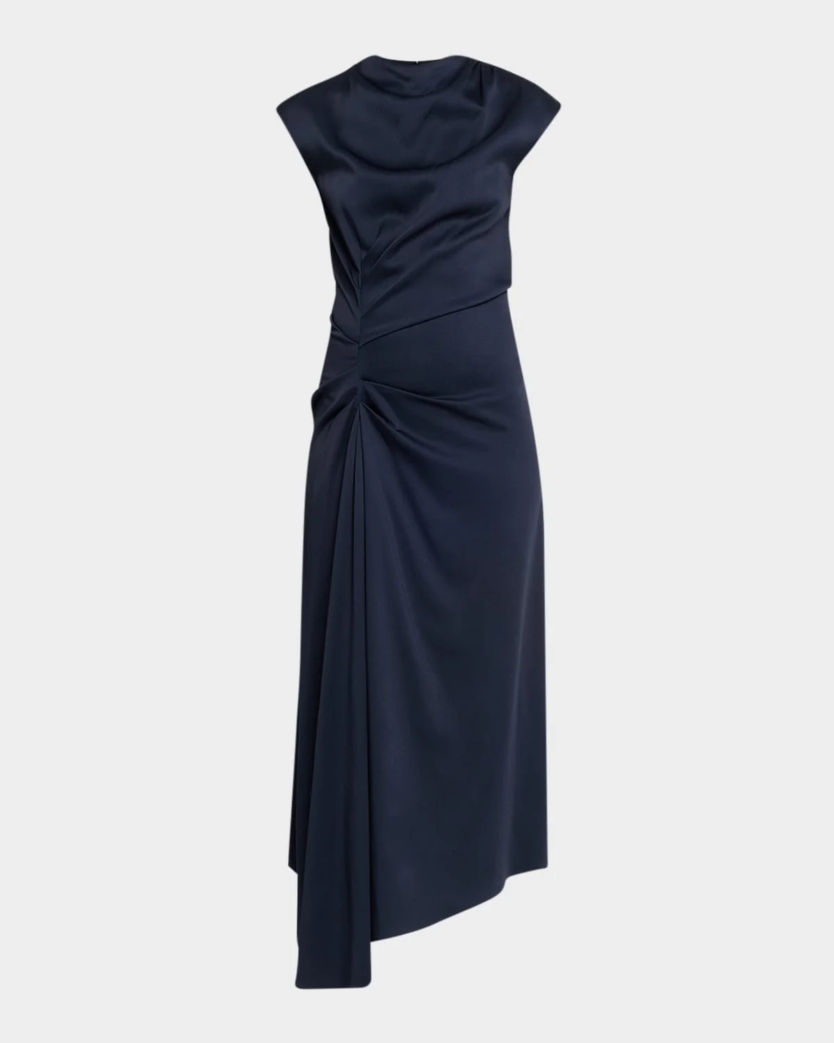 Pleated Draped High-Neck Midi Dress - 1