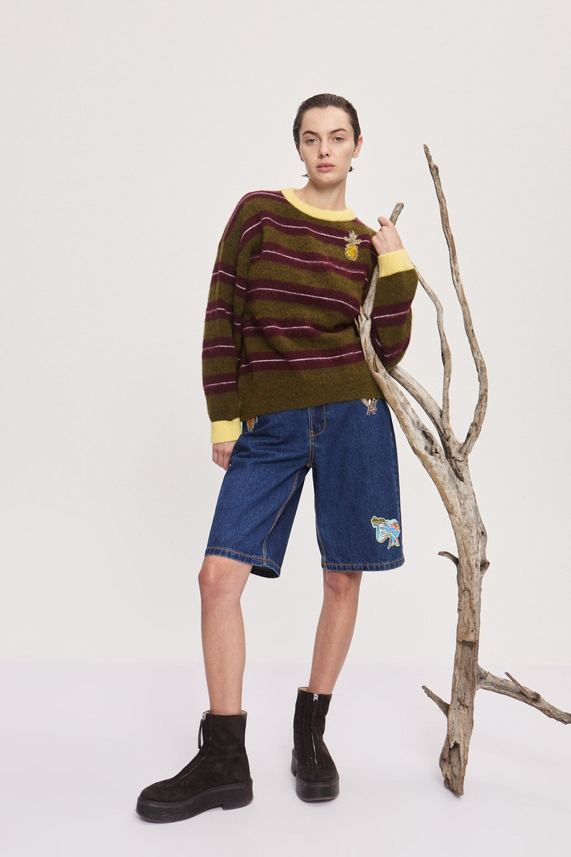 ALÉMAIS Domenica Olive Stripe Sweater outlook