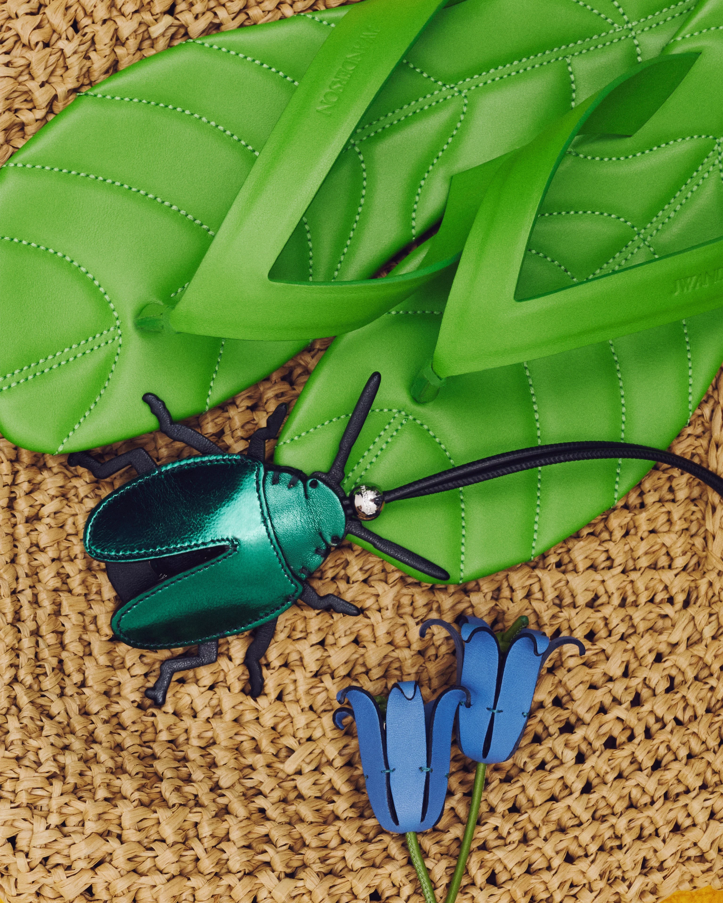 WOMENS LEATHER LEAF SLIDES IN LIME - 1