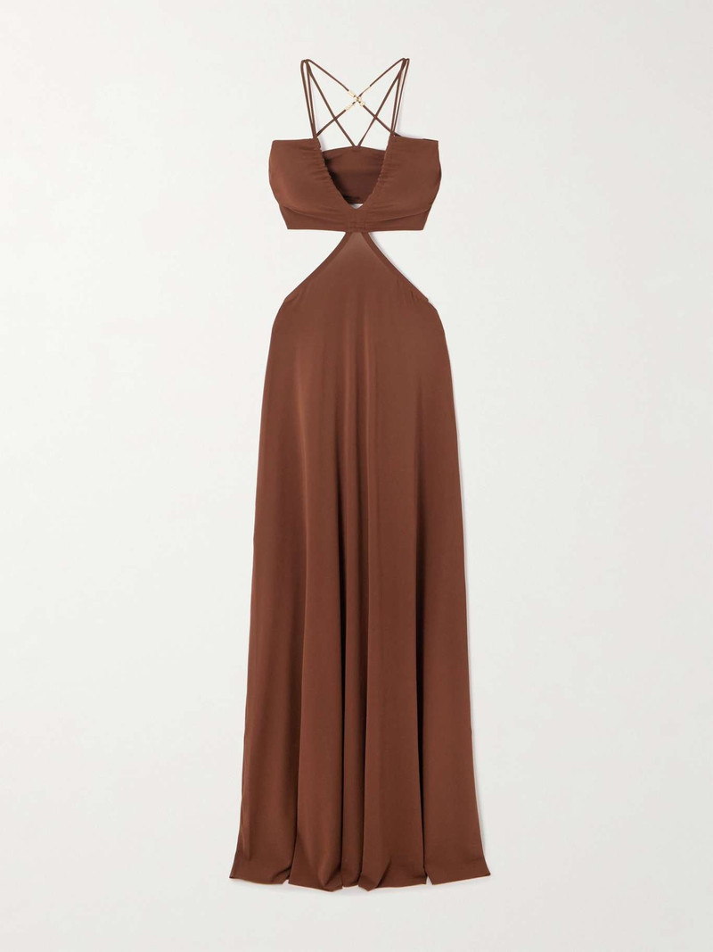 Trésor Saba cutout embellished stretch-jersey maxi dress Brown - 1