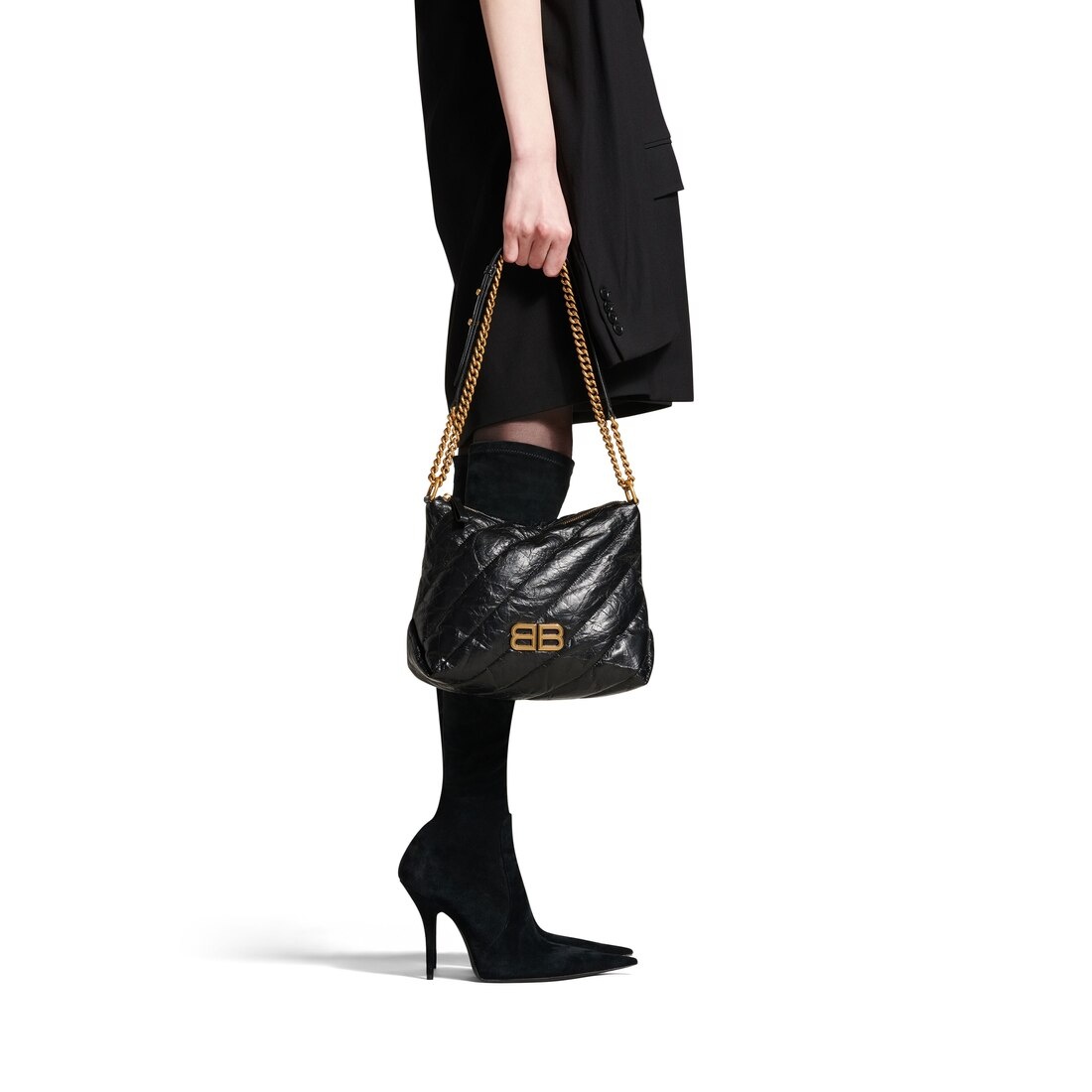 ショルダーバッグ・ポシェット BALENCIAGA CRUSH ZIPPED HOBO BAG BALENCIAGA Women's Crush Small Hobo Bag Quilted in Black