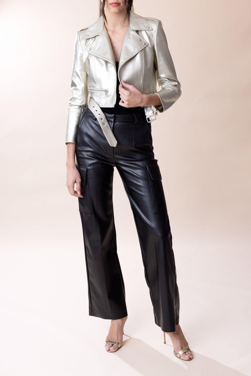 Alexander McQueen Cropped Biker Jacket - Champagne outlook