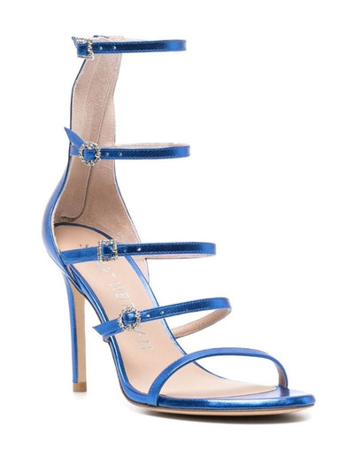 Stuart Weitzman 100mm crystal-buckle metallic sandals outlook