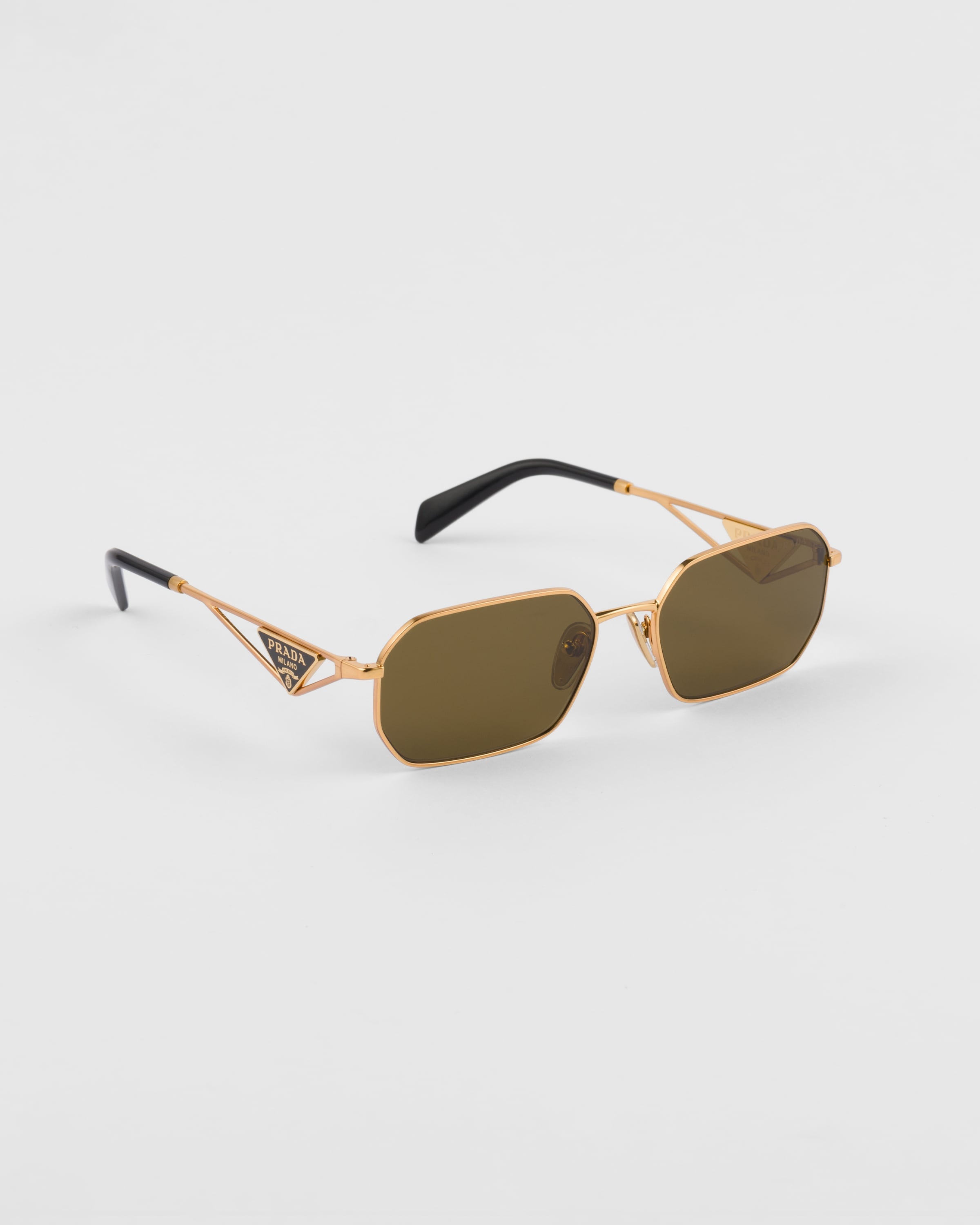【極美品】PRADA sunglasses gold brown logo Prada Eyewear Gold Triangle Logo Sunglasses Prada
