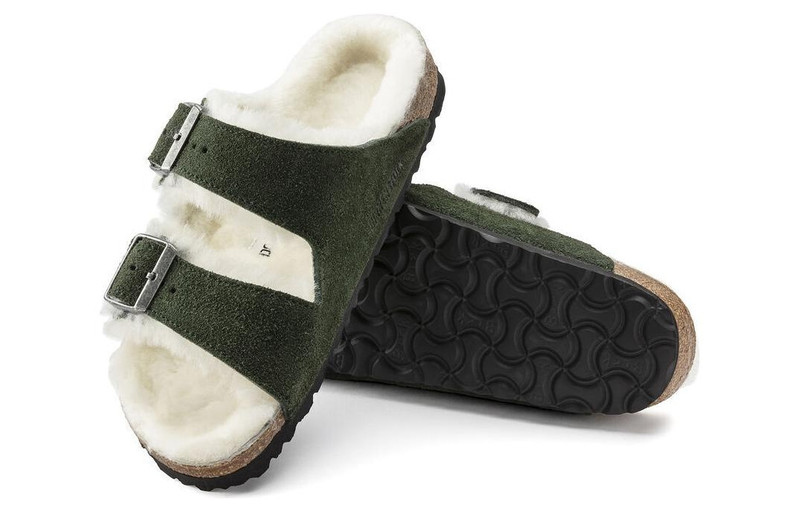 Birkenstock Arizona Shearling Sandal Suede Leather Narrow Fit 'Green' 1021102 5