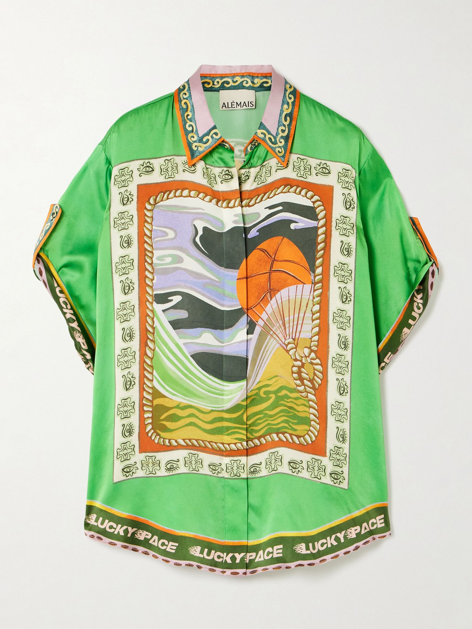Lucky Pace printed silk-satin shirt Green - 1