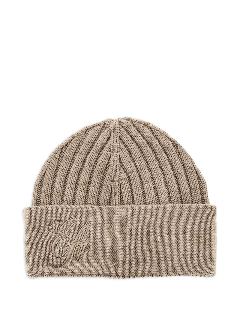 embroidered ribbed beanie hat 1