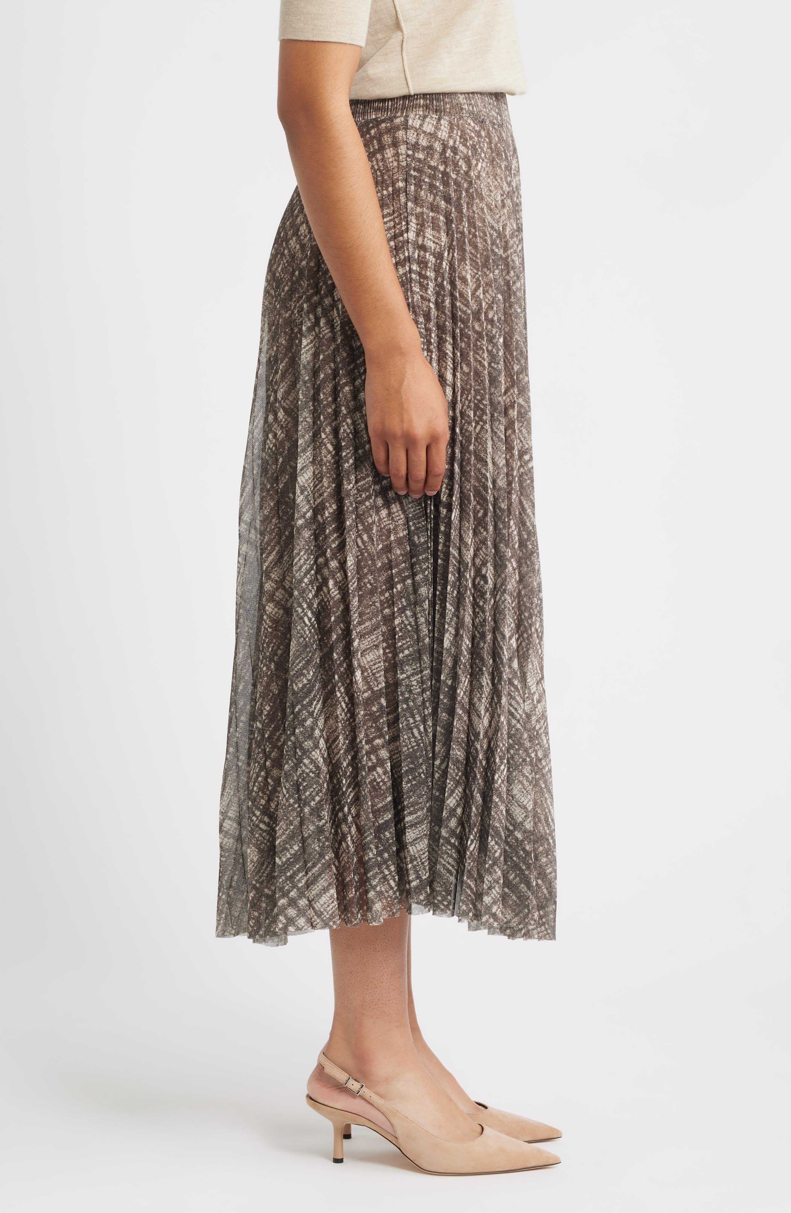 BOSS Edrisa Pleated Midi Skirt in Grey Multi at Nordstrom - 3