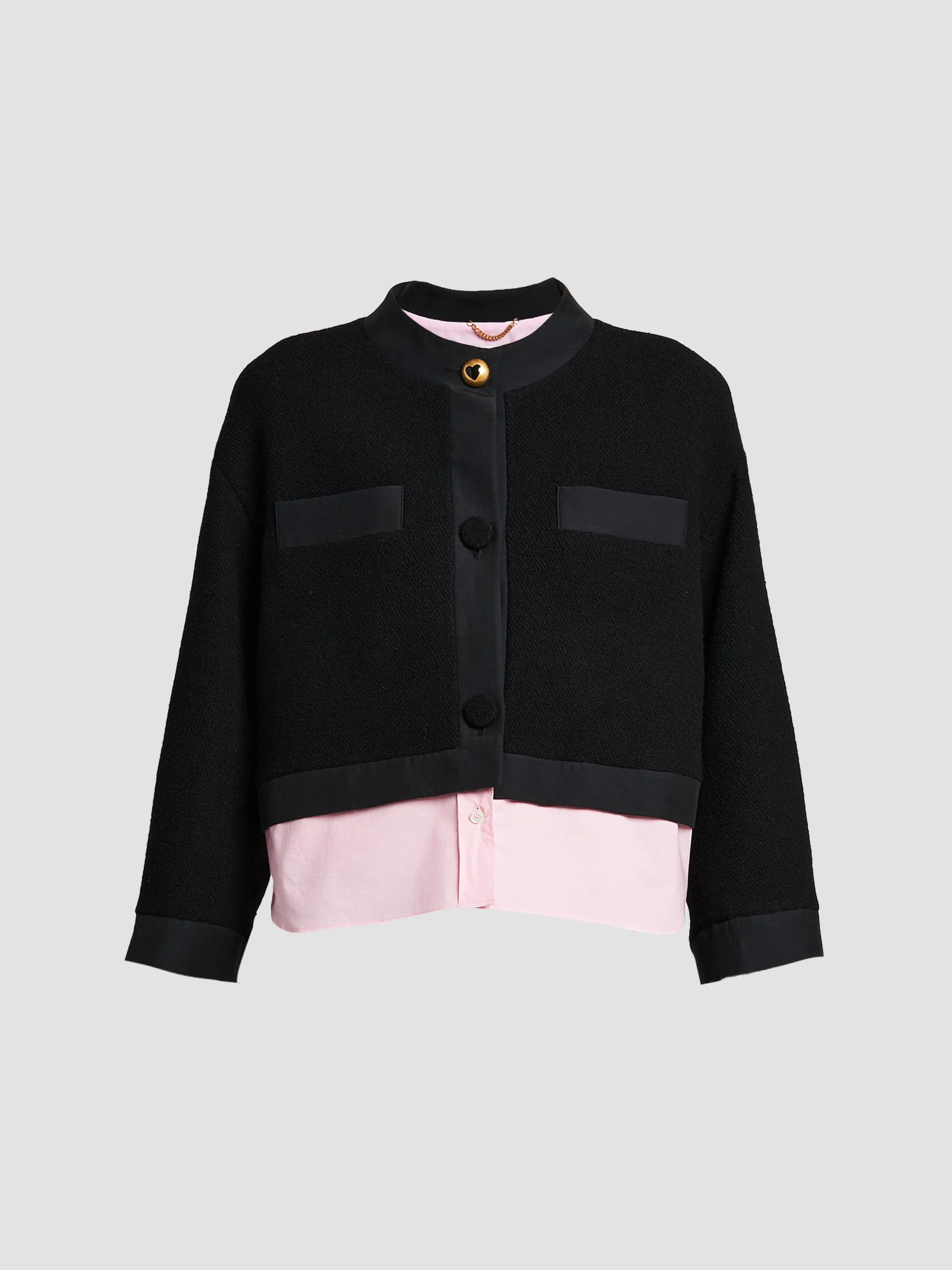 Women's Mixed-Media Cotton Jacket - Multi Black - 1