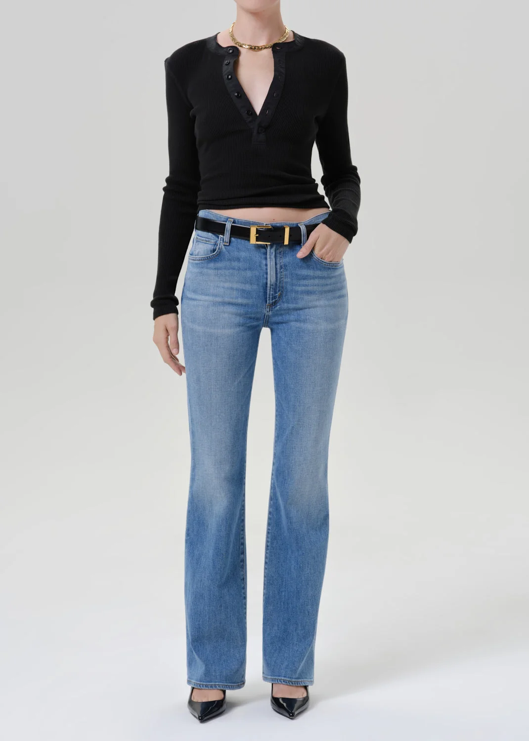 Drea Waffle Henley In Juniper - 1