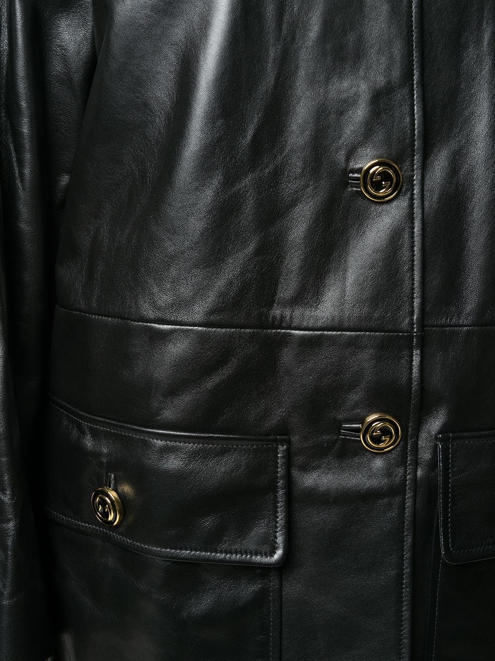 lambskin leather button-up coat - 5