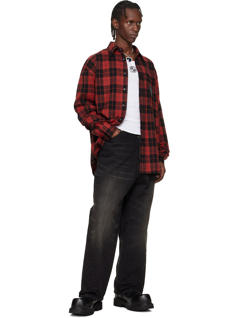 VETEMENTS Red Leather Cross Flannel Shirt outlook