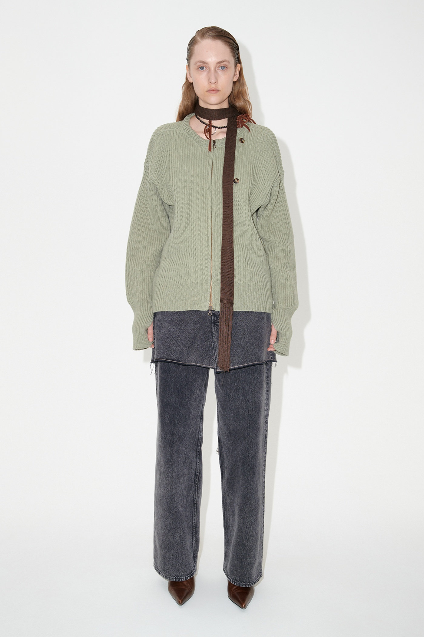 Zip Wrap Cardigan Refined Green Quotidian Wool - 2