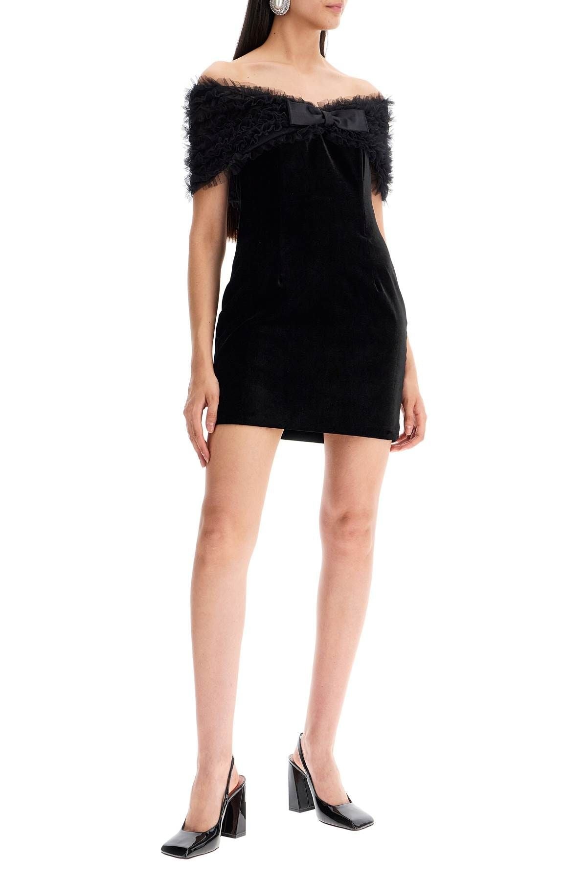 Alessandra Rich VELVET OFF-SHOULDER MINI DRESS | netdressed