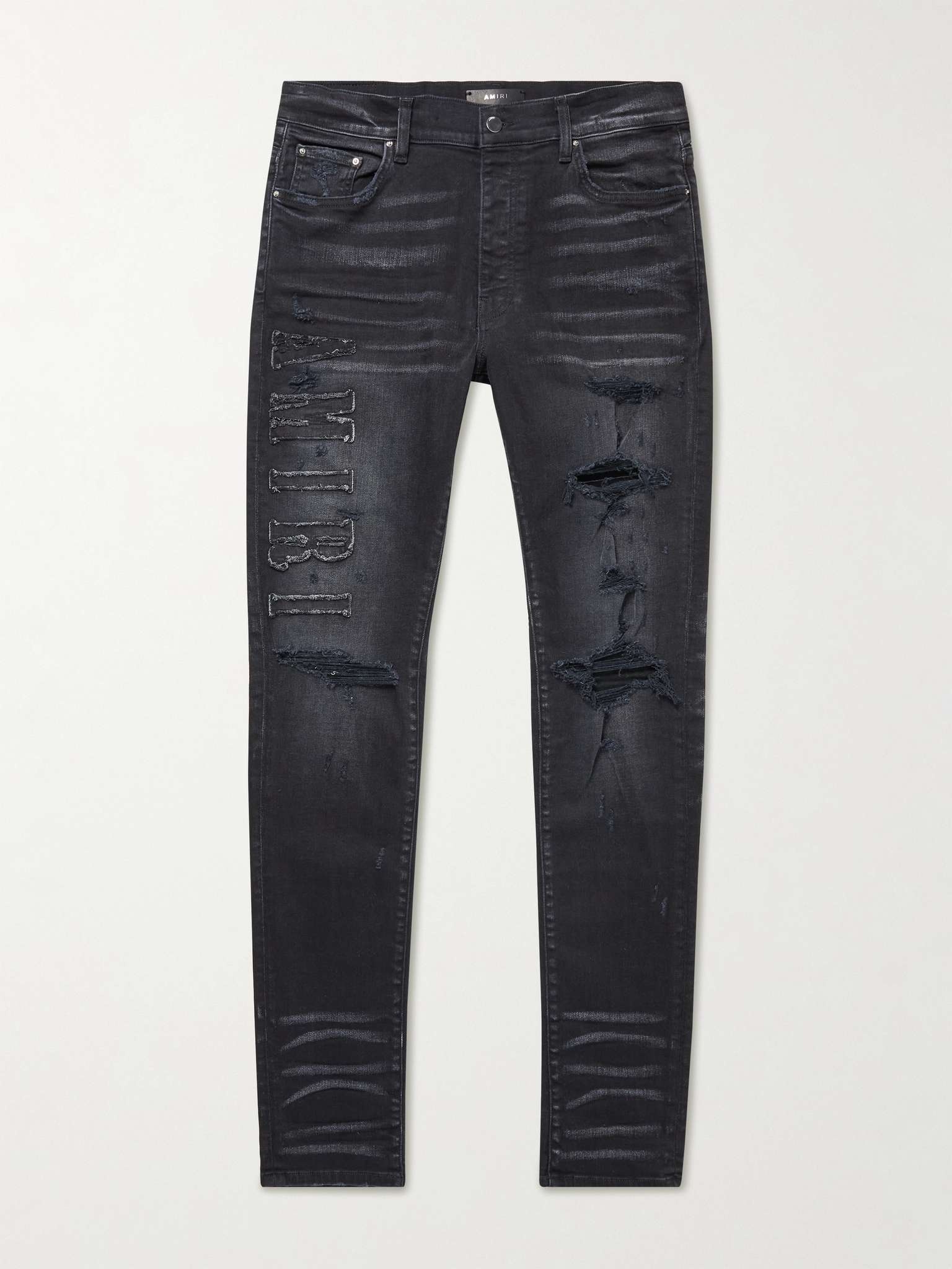 Skinny-Fit Logo-Appliquéd Distressed Jeans - 1