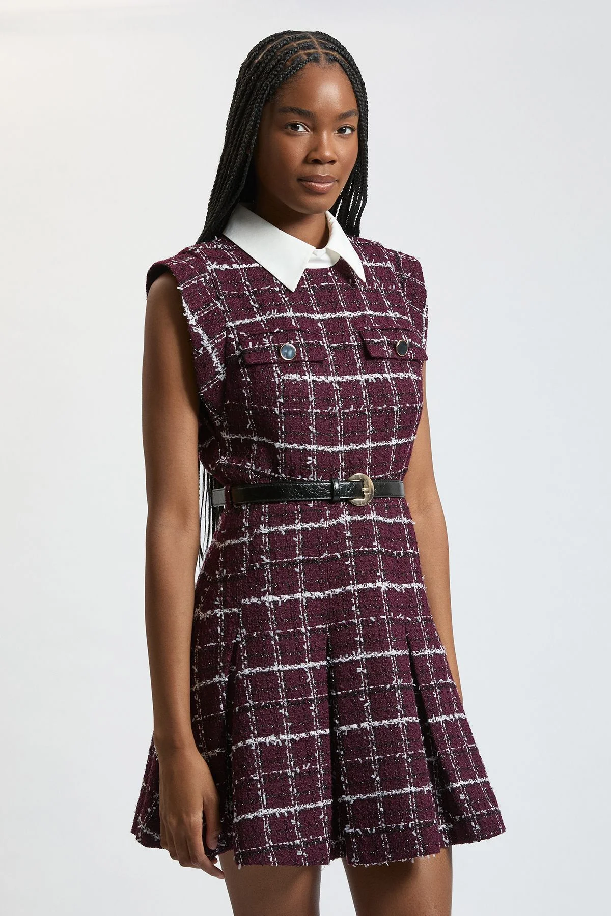 Sparkle Tweed Contrast Collar Mini Dress - 1