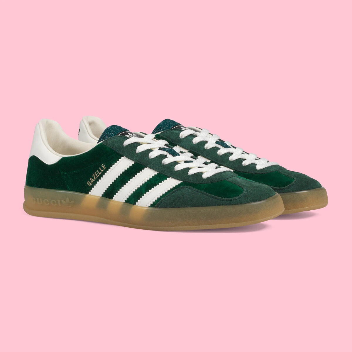adidas gazelle silver green womens Gucci x Adidas Men's Gazelle Sneakers Leather and Suede with Faux Leather  262968
