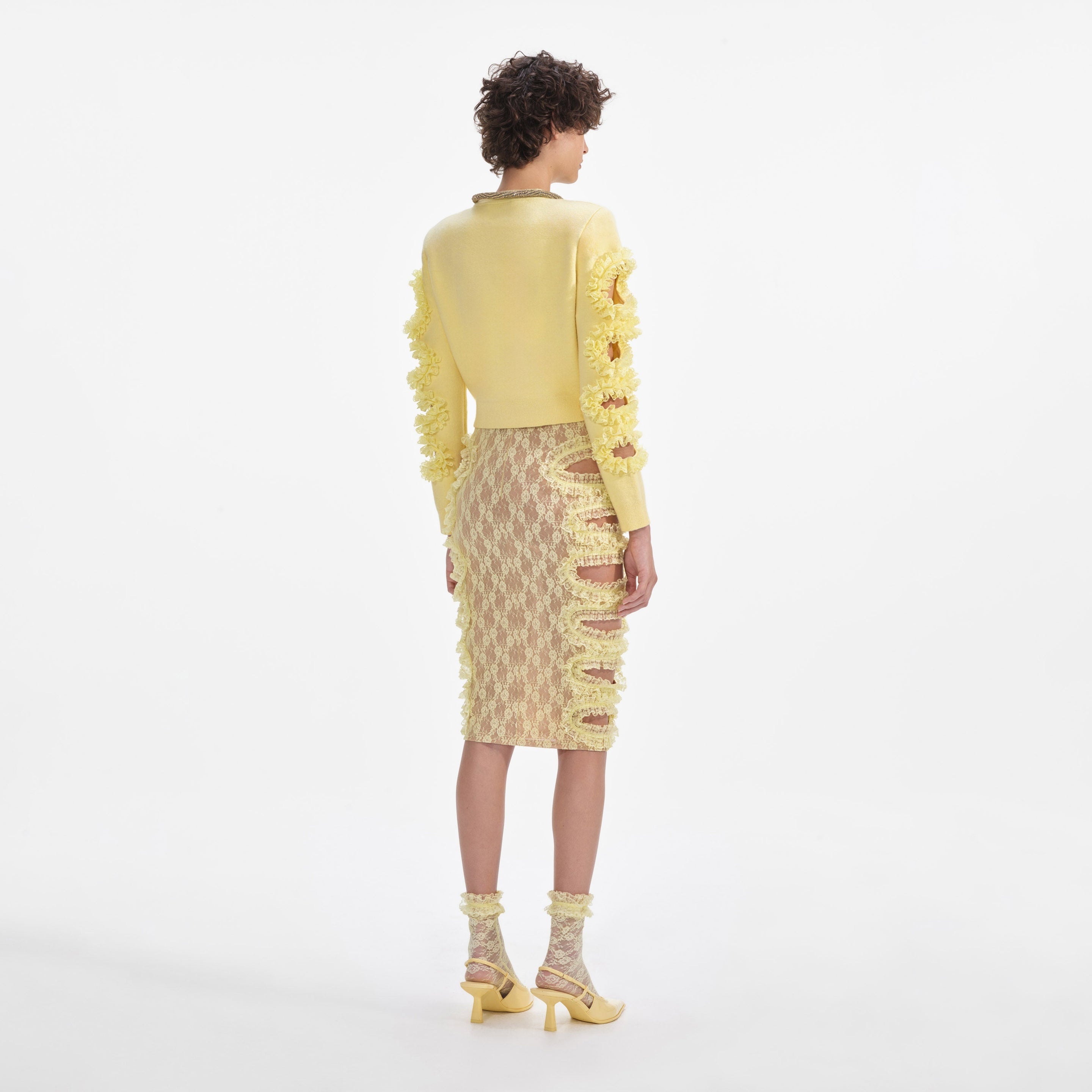 Yellow Cut Out Lace Detail Jumper - 3